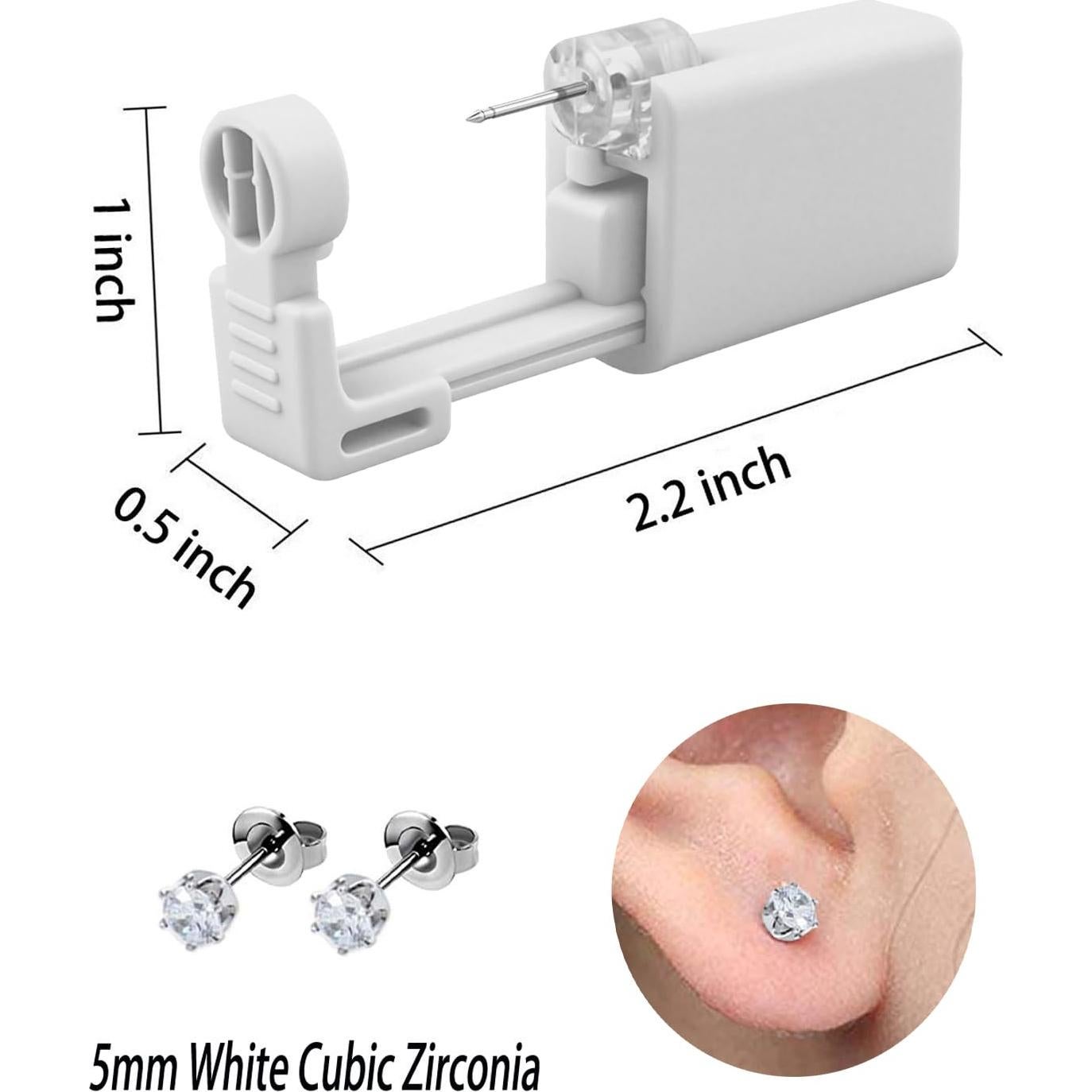 Kit de Perforación de Orejas Blanco - Pistola + Aretes CZ