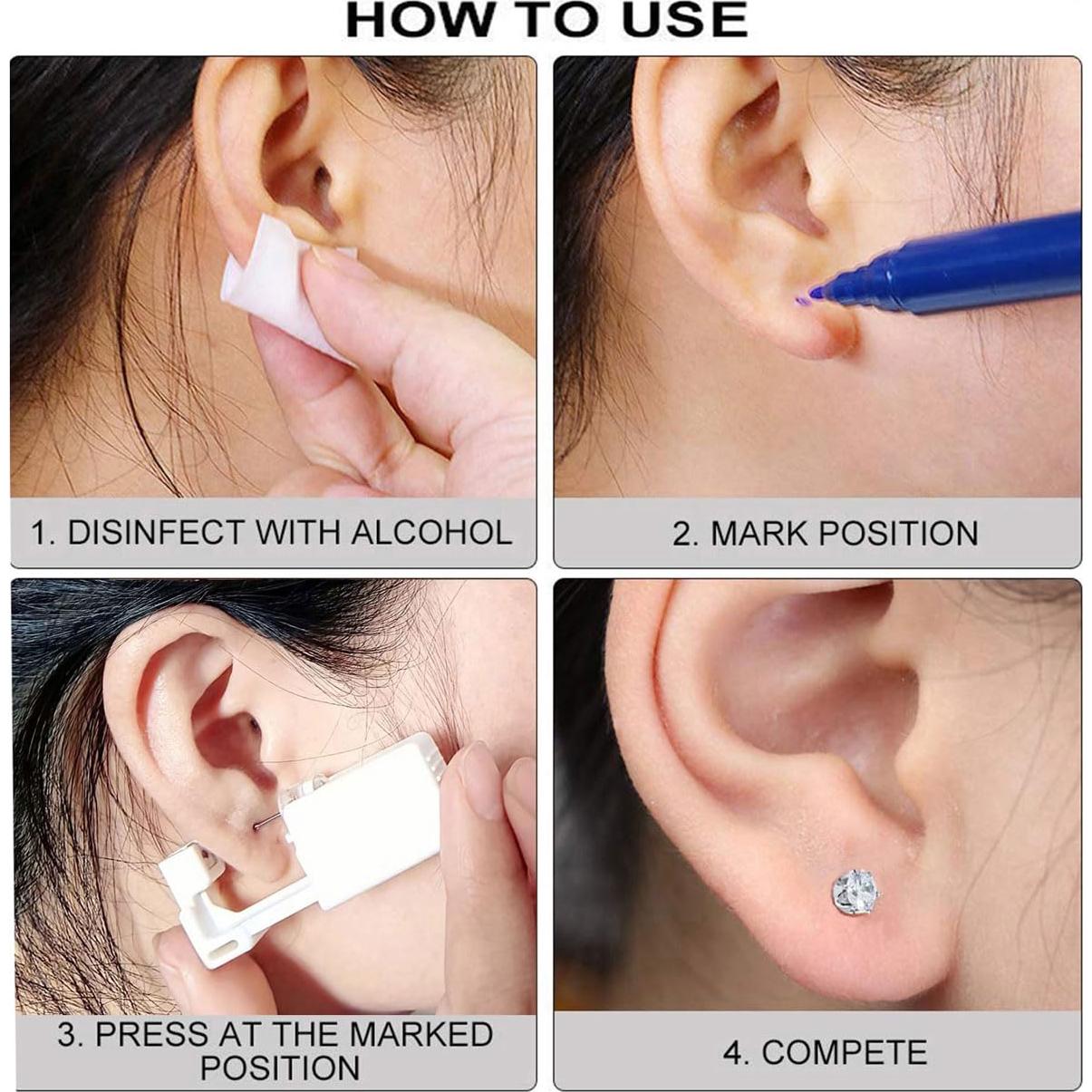 Kit de Perforación de Orejas Blanco - Pistola + Aretes CZ