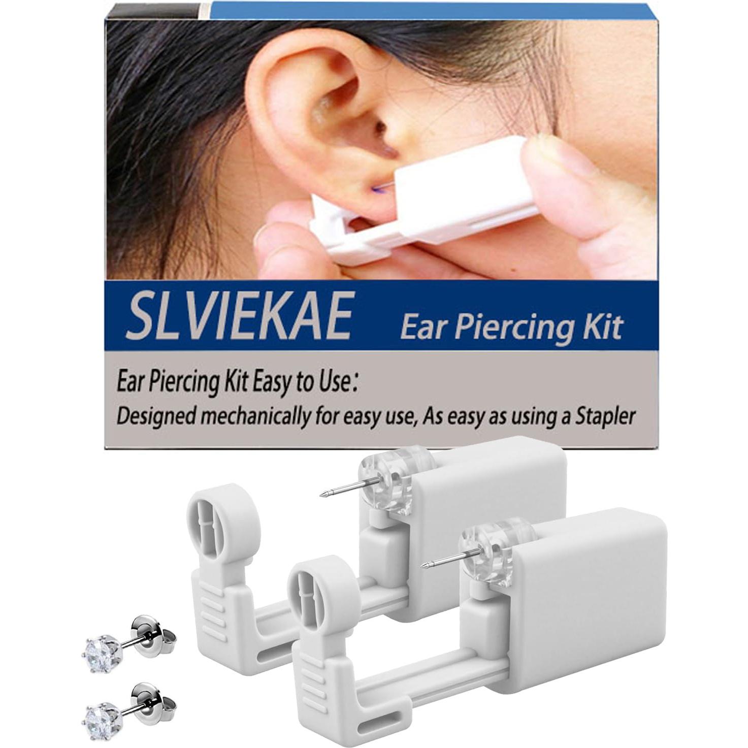 Kit de Perforación de Orejas Blanco - Pistola + Aretes CZ