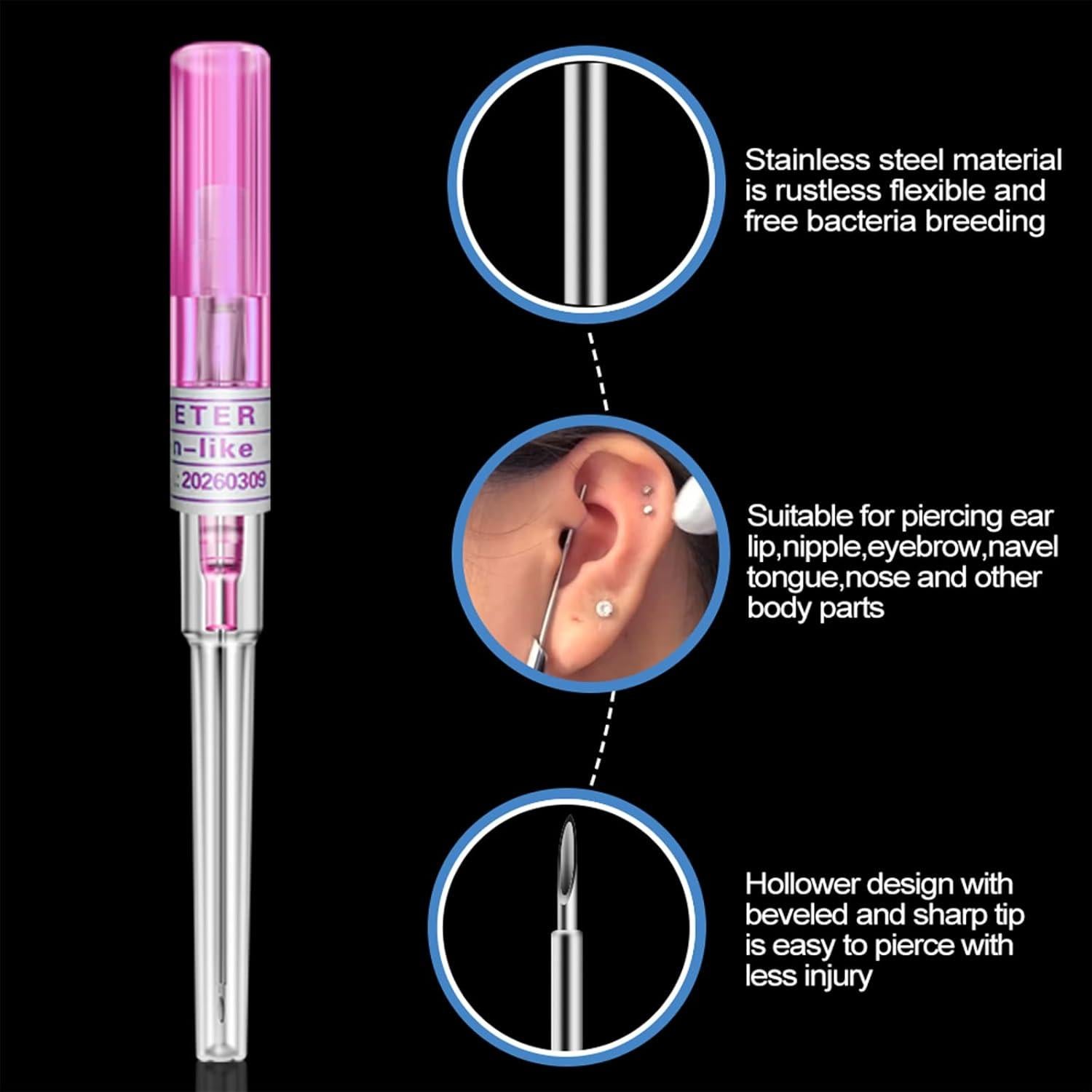 Kit de Piercing de Catéter Lyuxzad 50Pcs 12G-20G para Oreja y Nariz