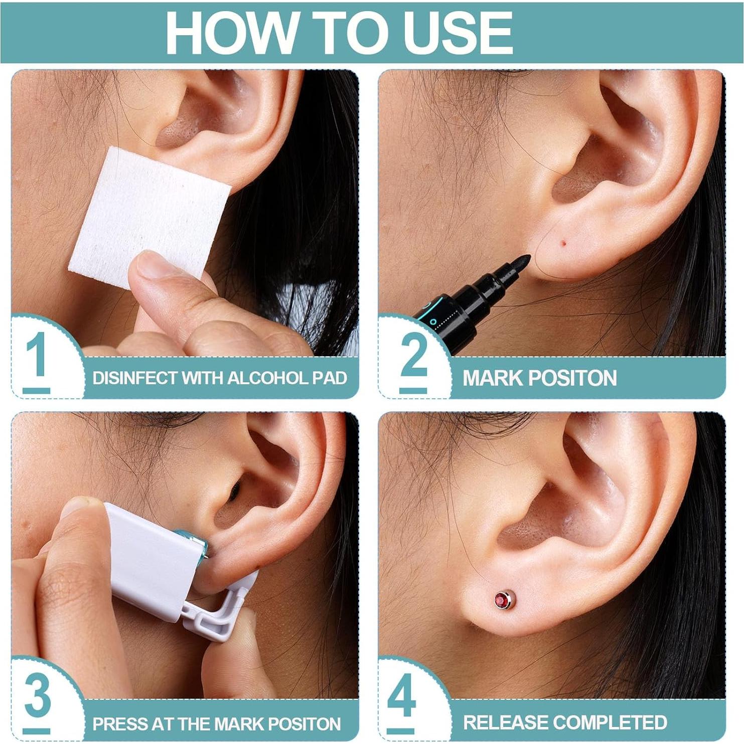 Kit de Perforación de Orejas 12PCS OT-NVWOZR con Aretes y Alcohol