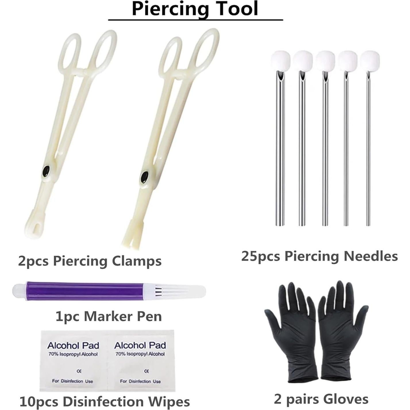Kit de Piercing Corporal Yuelong 40pcs Agujas y Pinzas