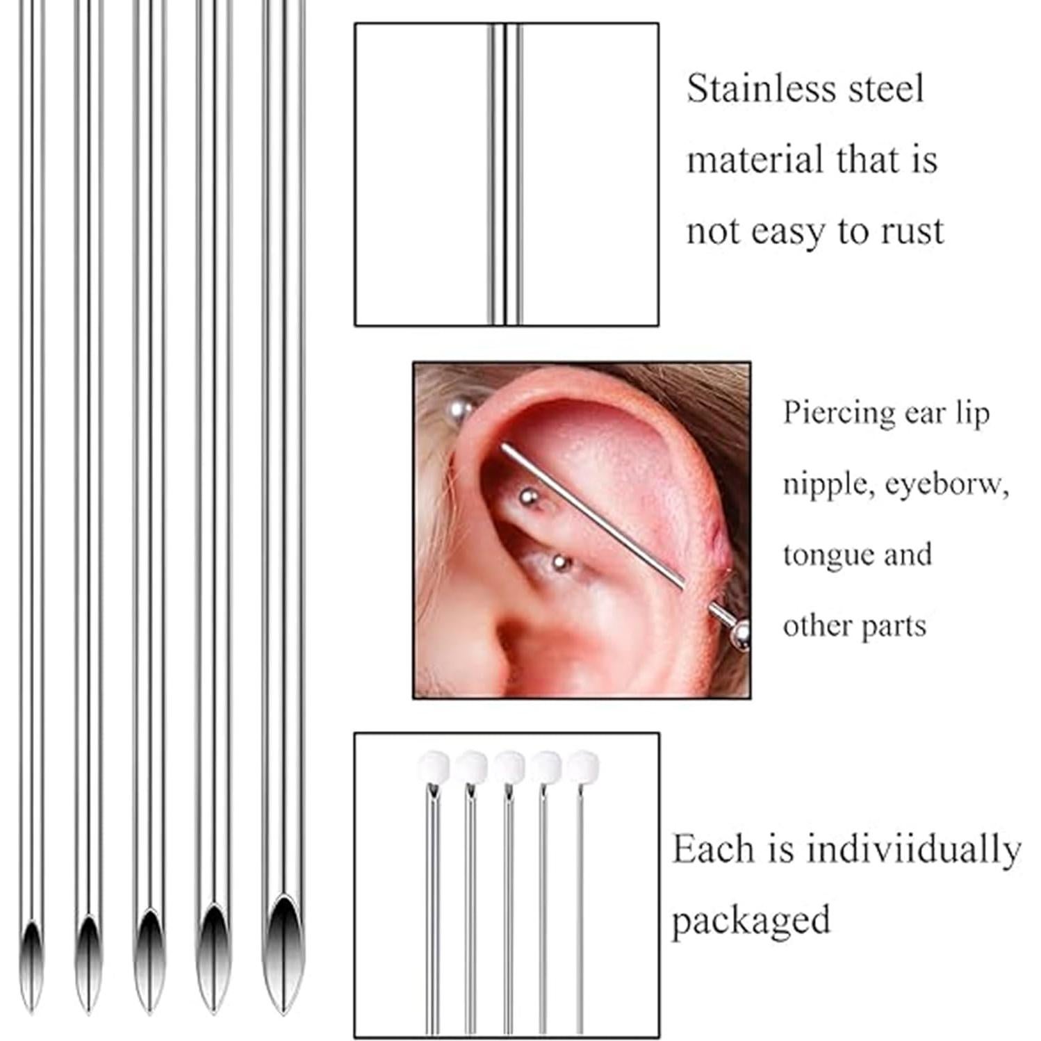 Kit de Piercing Corporal Yuelong 40pcs Agujas y Pinzas