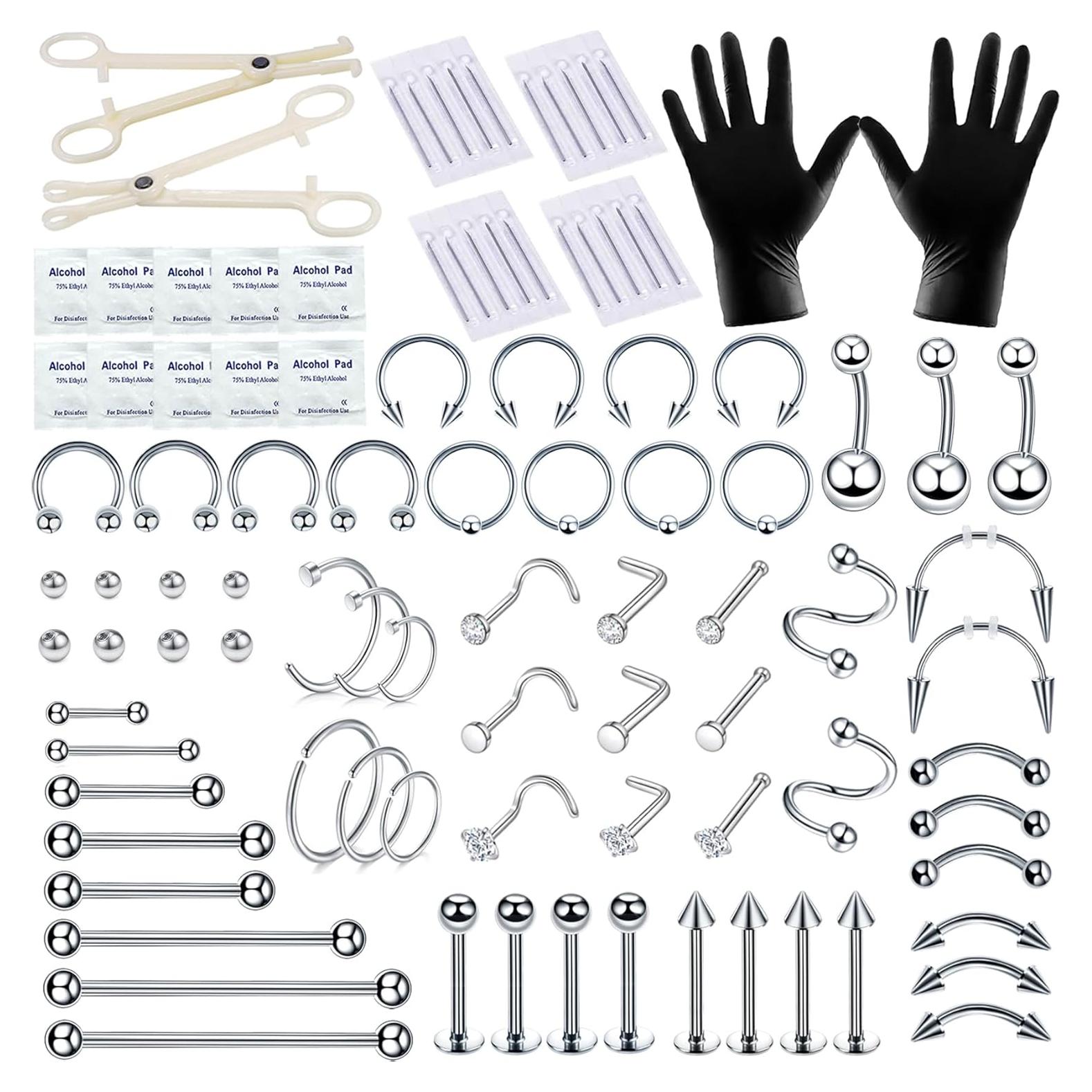Kit de Piercing Corporal 94 Piezas TKKUY Acero Inoxidable