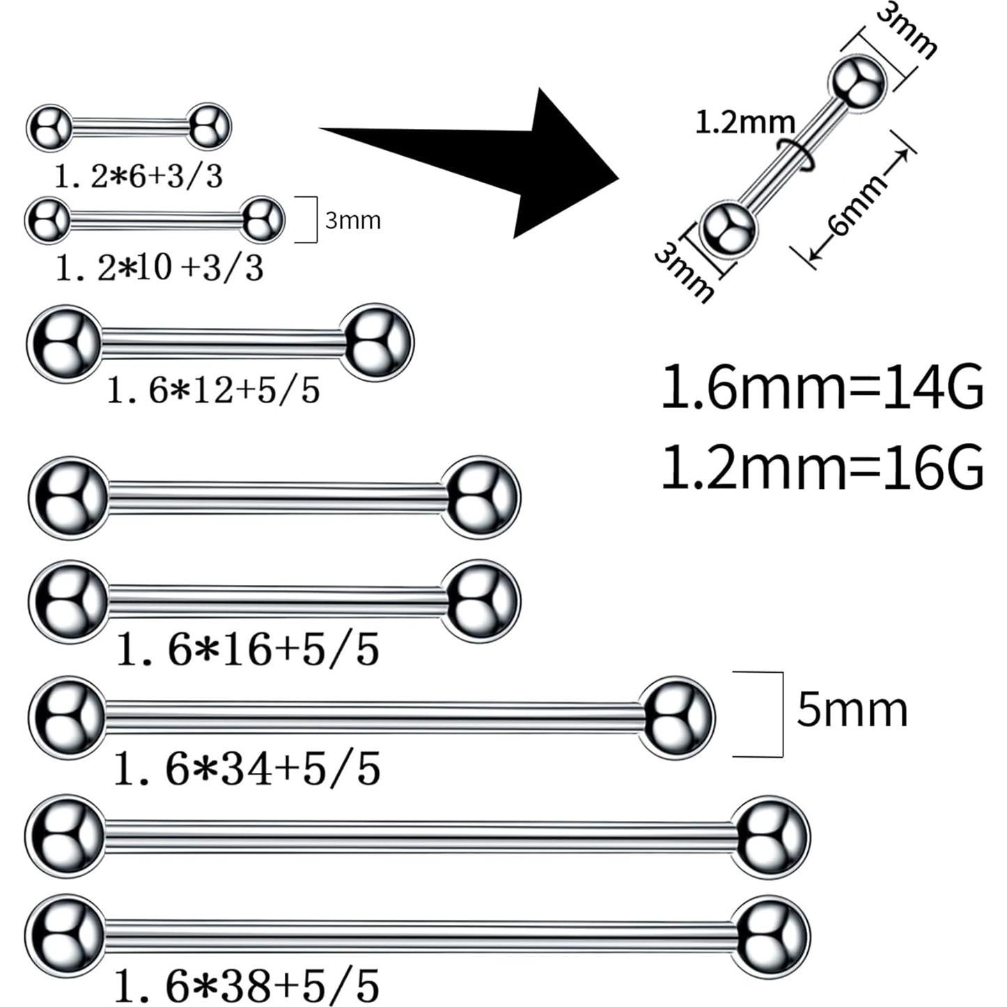 Kit de Piercing Corporal 94 Piezas TKKUY Acero Inoxidable