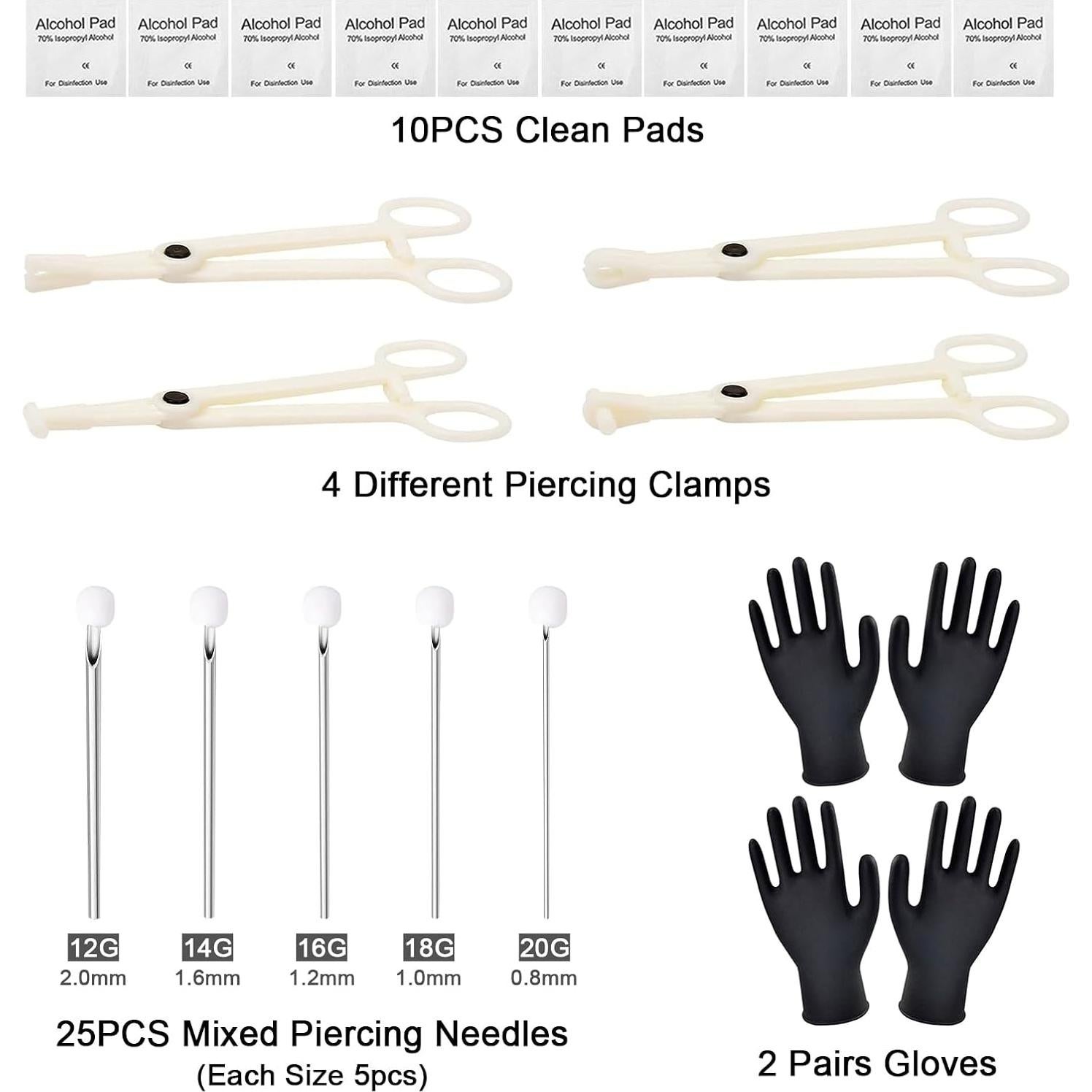 Kit de Piercing Profesional Autdor 43 Piezas Agujas y Herramientas