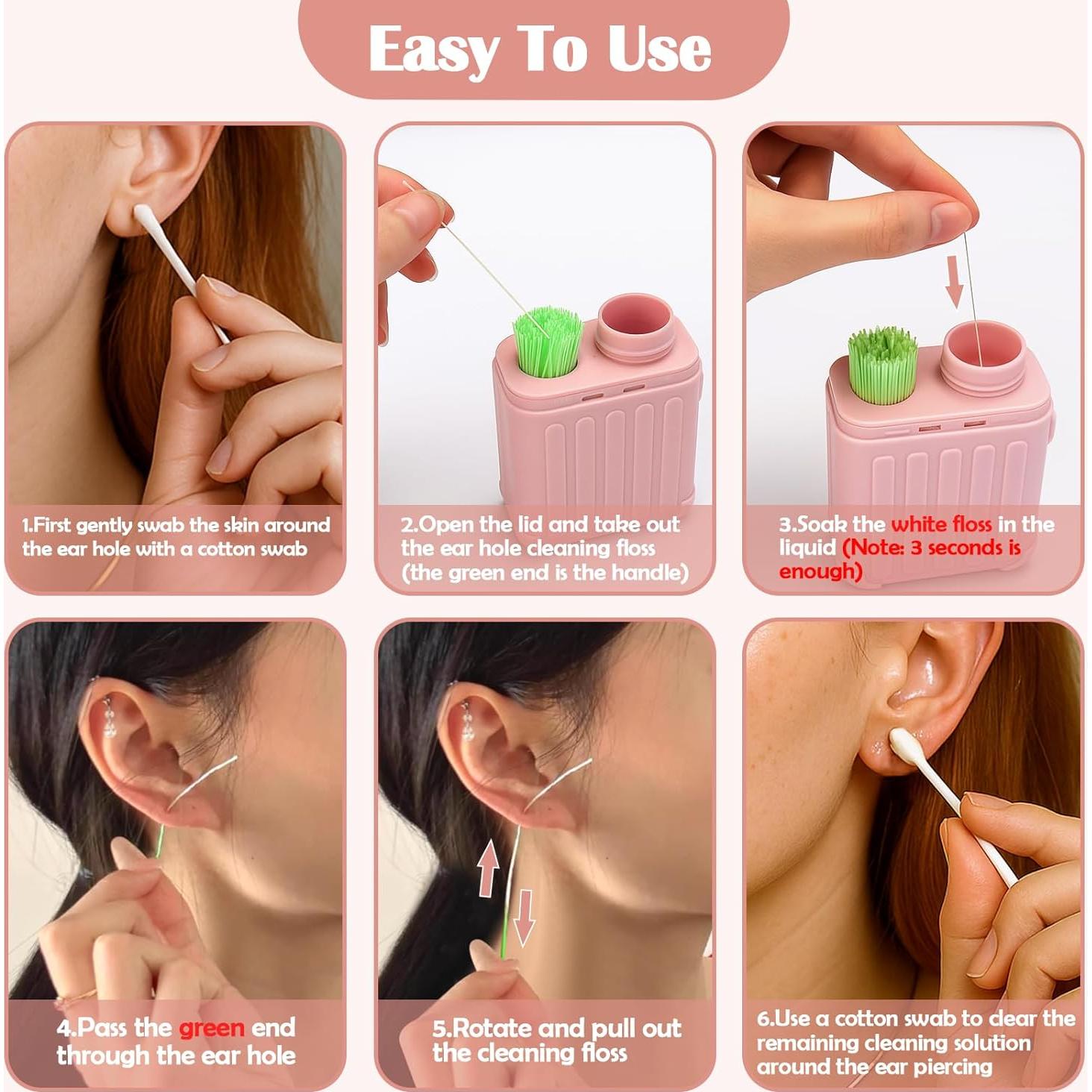 Kit de Limpieza de Piercing de Oreja XANGNIER Rosa 240 Hilos