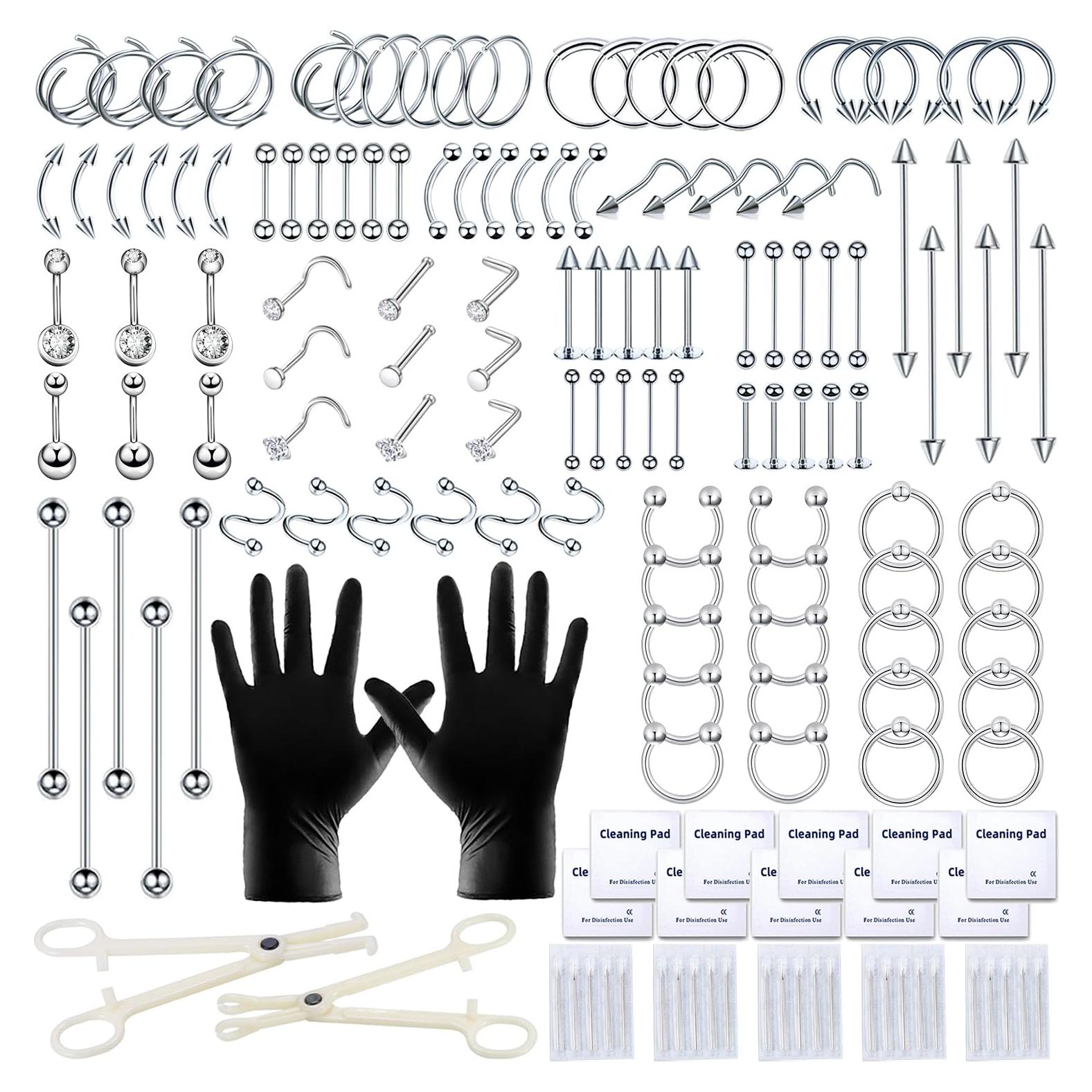 Kit de Piercing Tustrion 153 Piezas Acero Inoxidable 316L