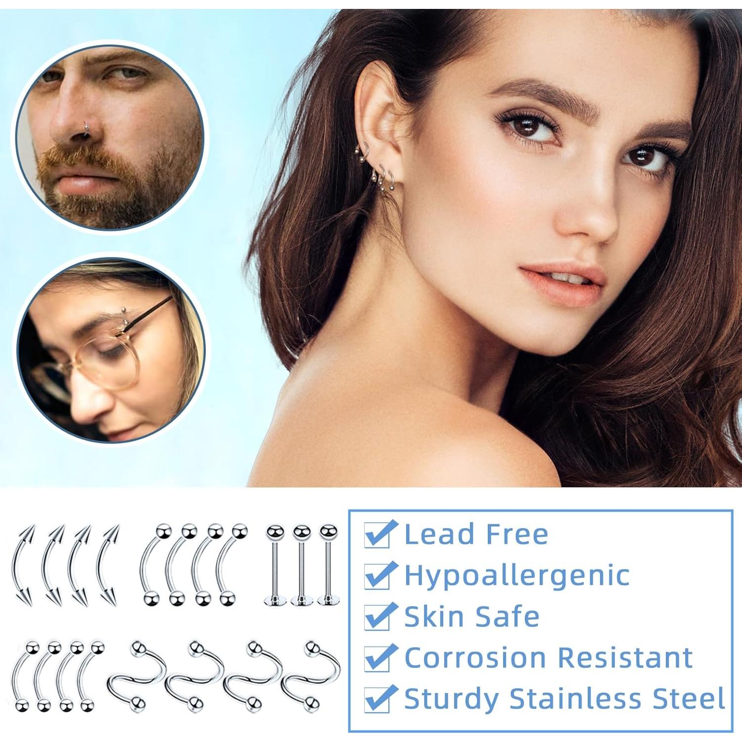 Kit de Piercing Tustrion 153 Piezas Acero Inoxidable 316L