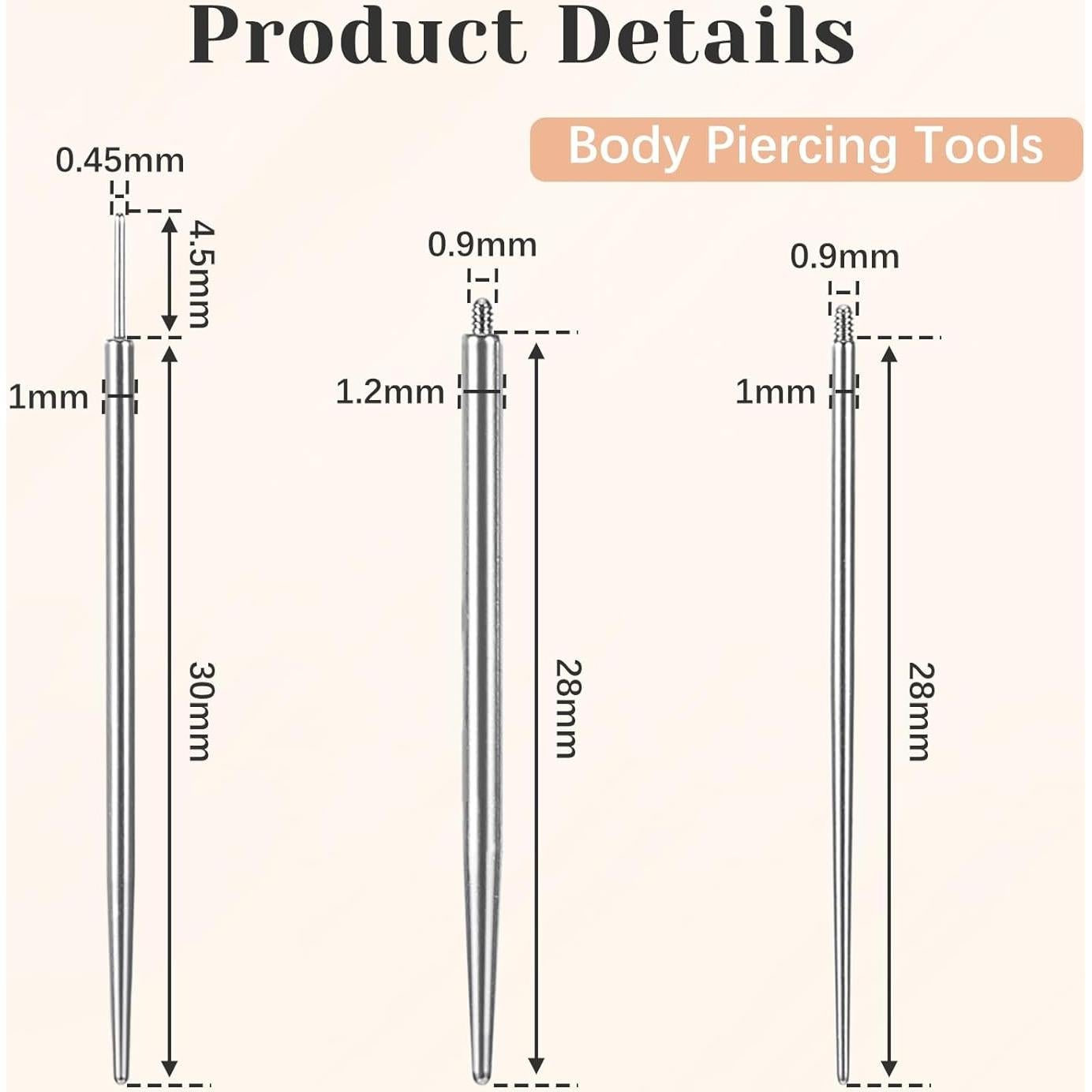 Kit de Herramientas para Piercing 16G 18G - Agarrador y Pendientes