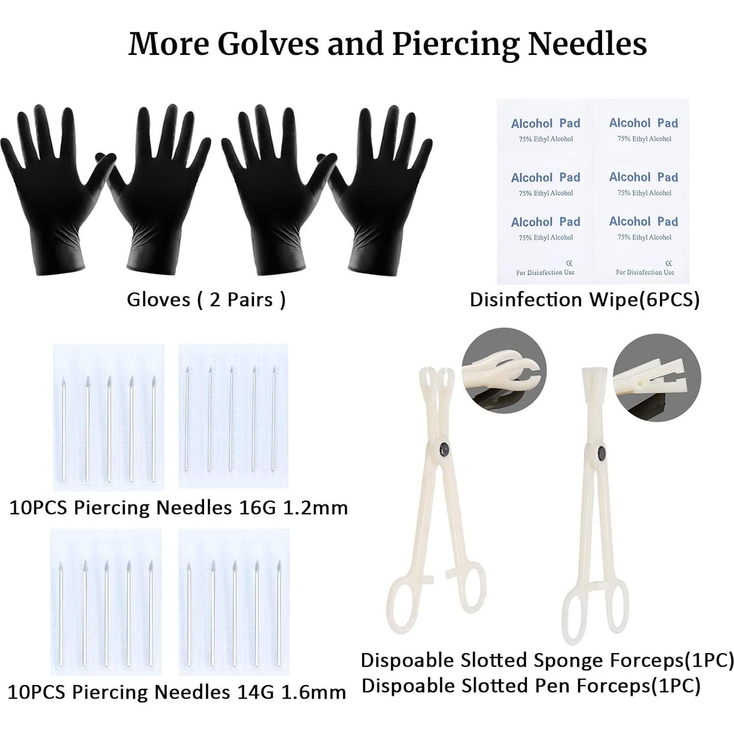 Kit de Piercing Corporal 58PCS Acero Quirúrgico 14G 16G Oro