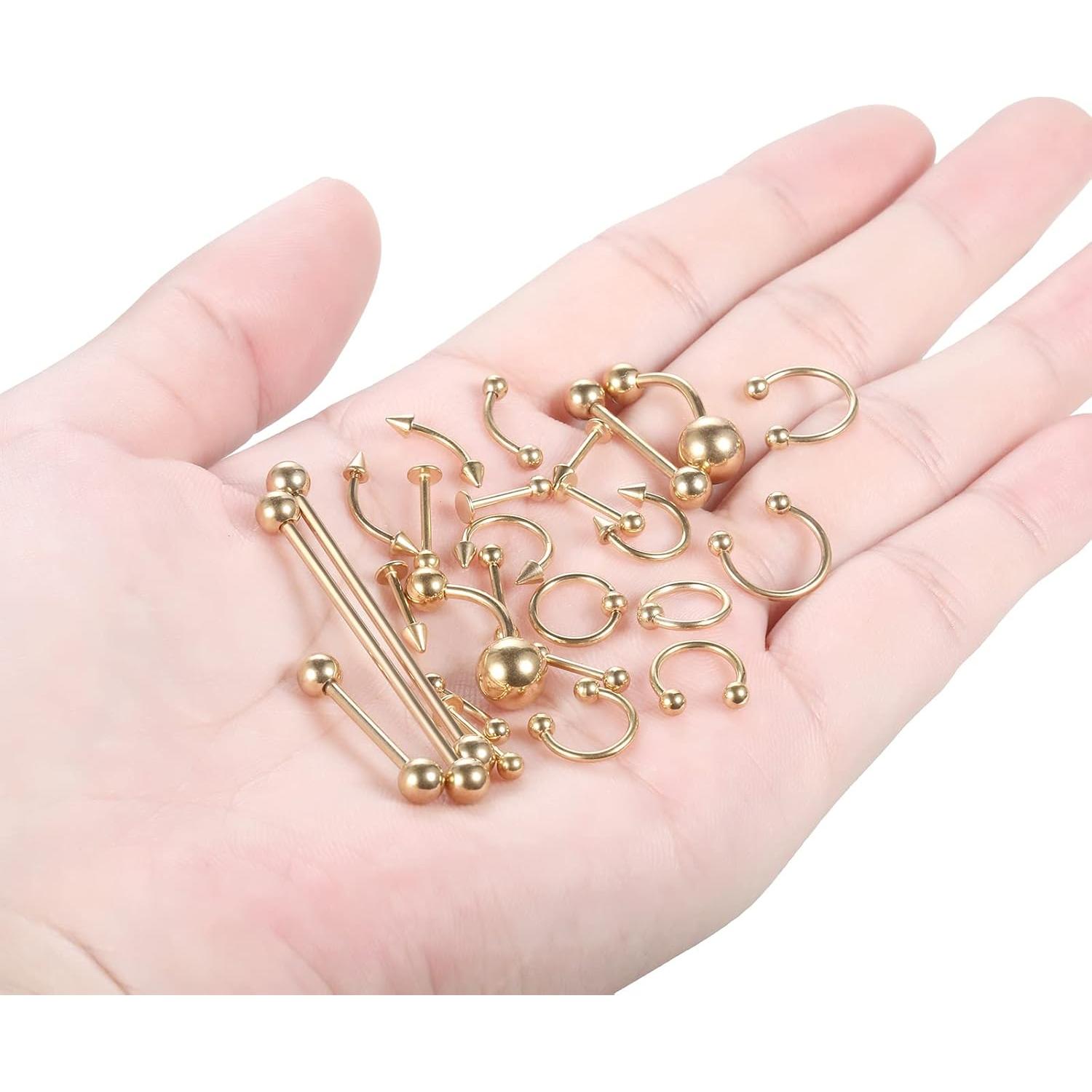 Kit de Piercing Corporal 58PCS Acero Quirúrgico 14G 16G Oro