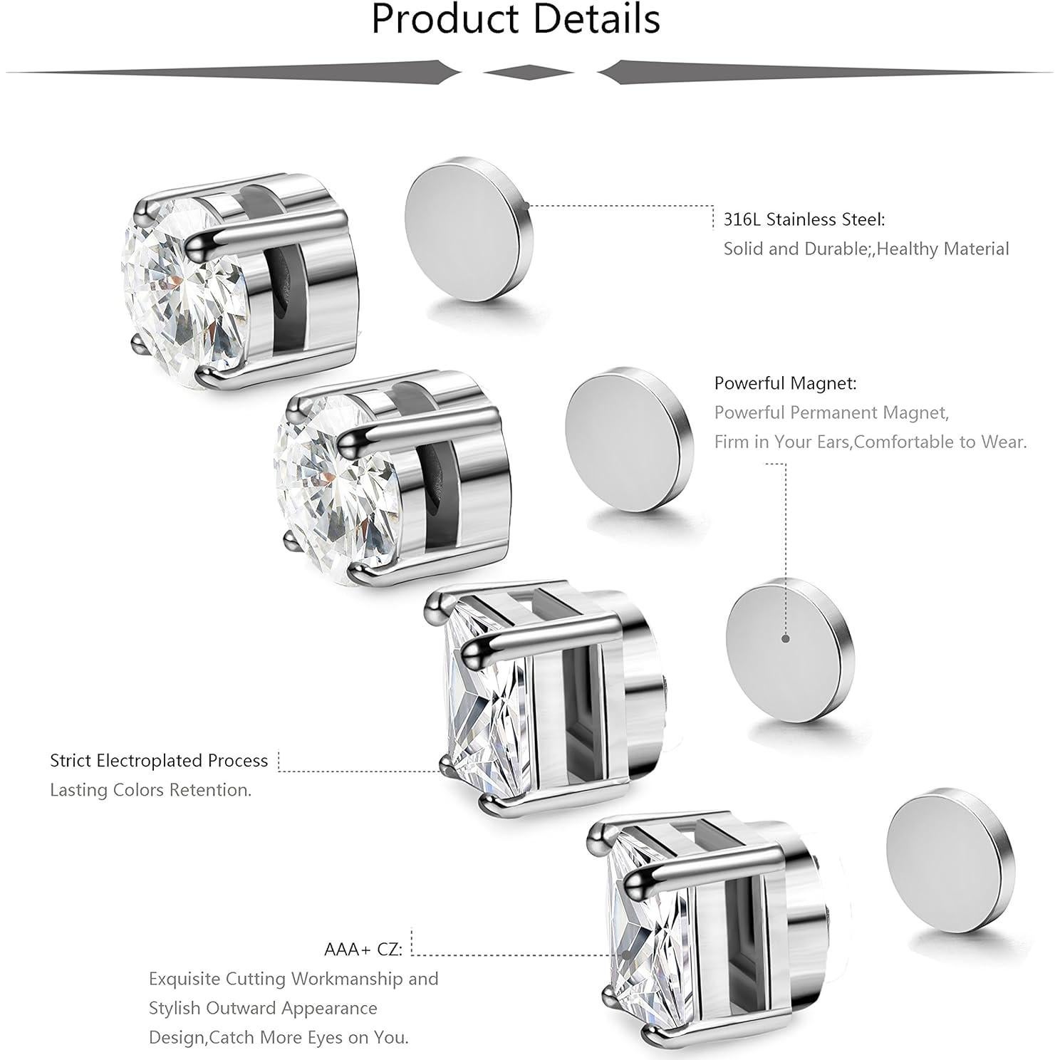 Pendientes Magnéticos No Perforadores JOERICA 4-6mm Acero Inoxidable