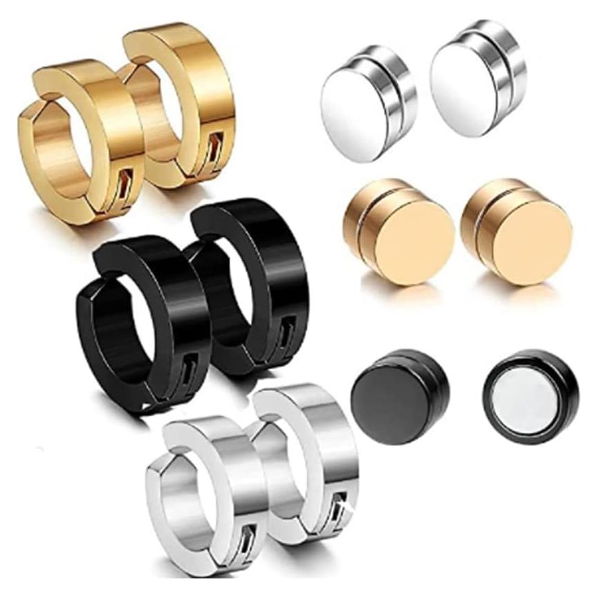 6 Pares Pendientes Sin Perforar Acero Inoxidable Fashionsupermarket