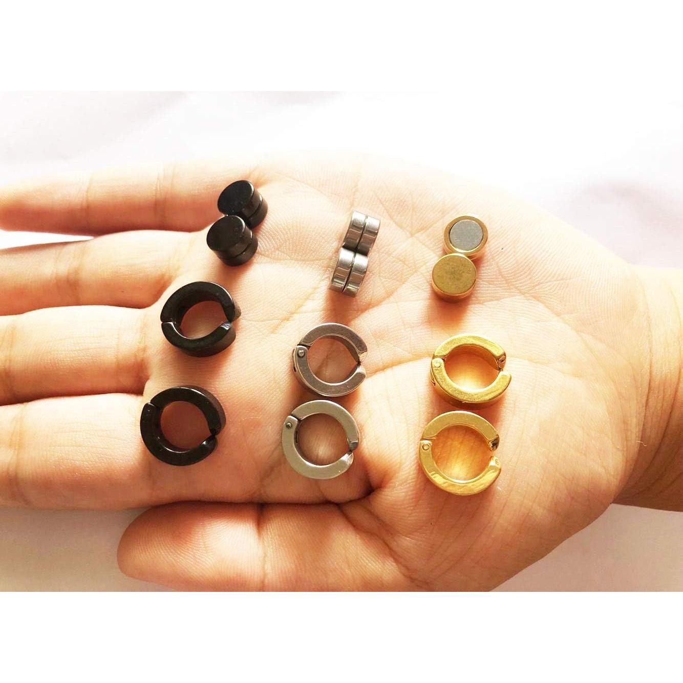 6 Pares Pendientes Sin Perforar Acero Inoxidable Fashionsupermarket