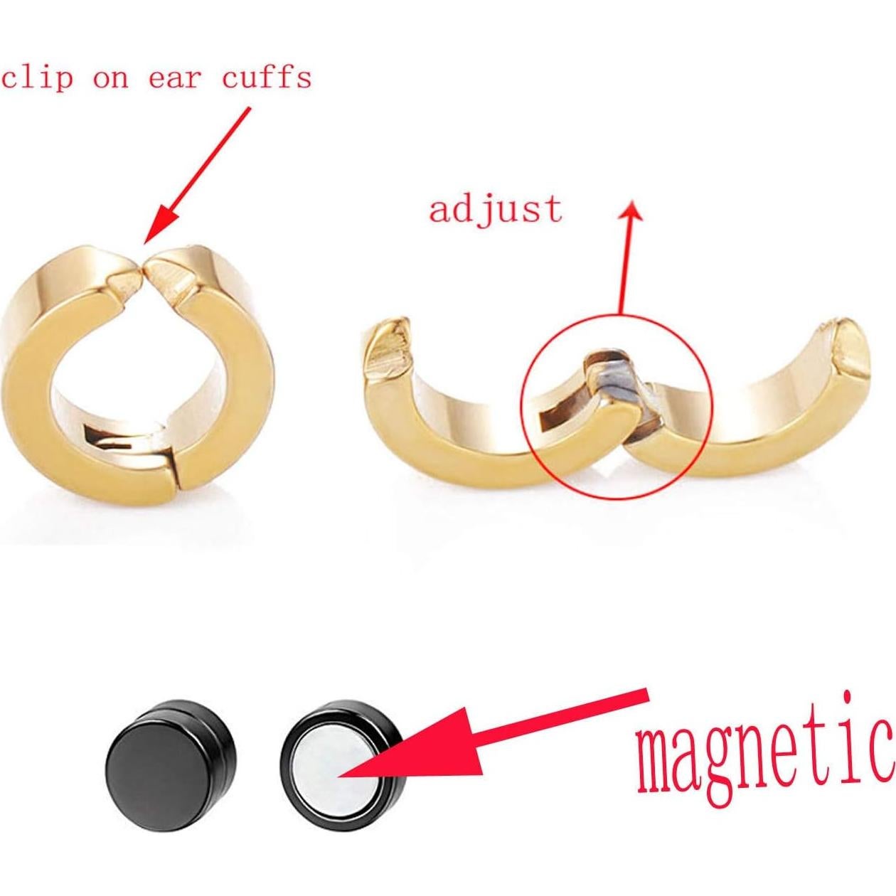 6 Pares Pendientes Sin Perforar Acero Inoxidable Fashionsupermarket