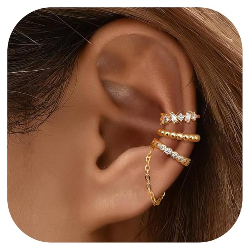 Pendientes Ear Cuff Dochais Oro 14K Ajustables para Mujeres