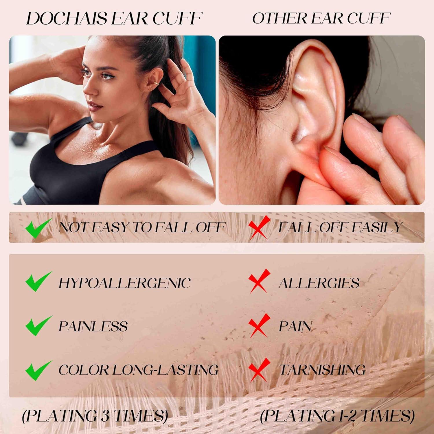 Pendientes Ear Cuff Dochais Oro 14K Ajustables para Mujeres