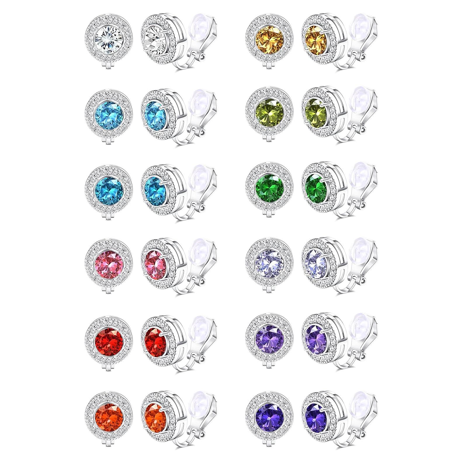 Pendientes de Clip de Piedra de Nacimiento LOYALLOOK - 12 Pares