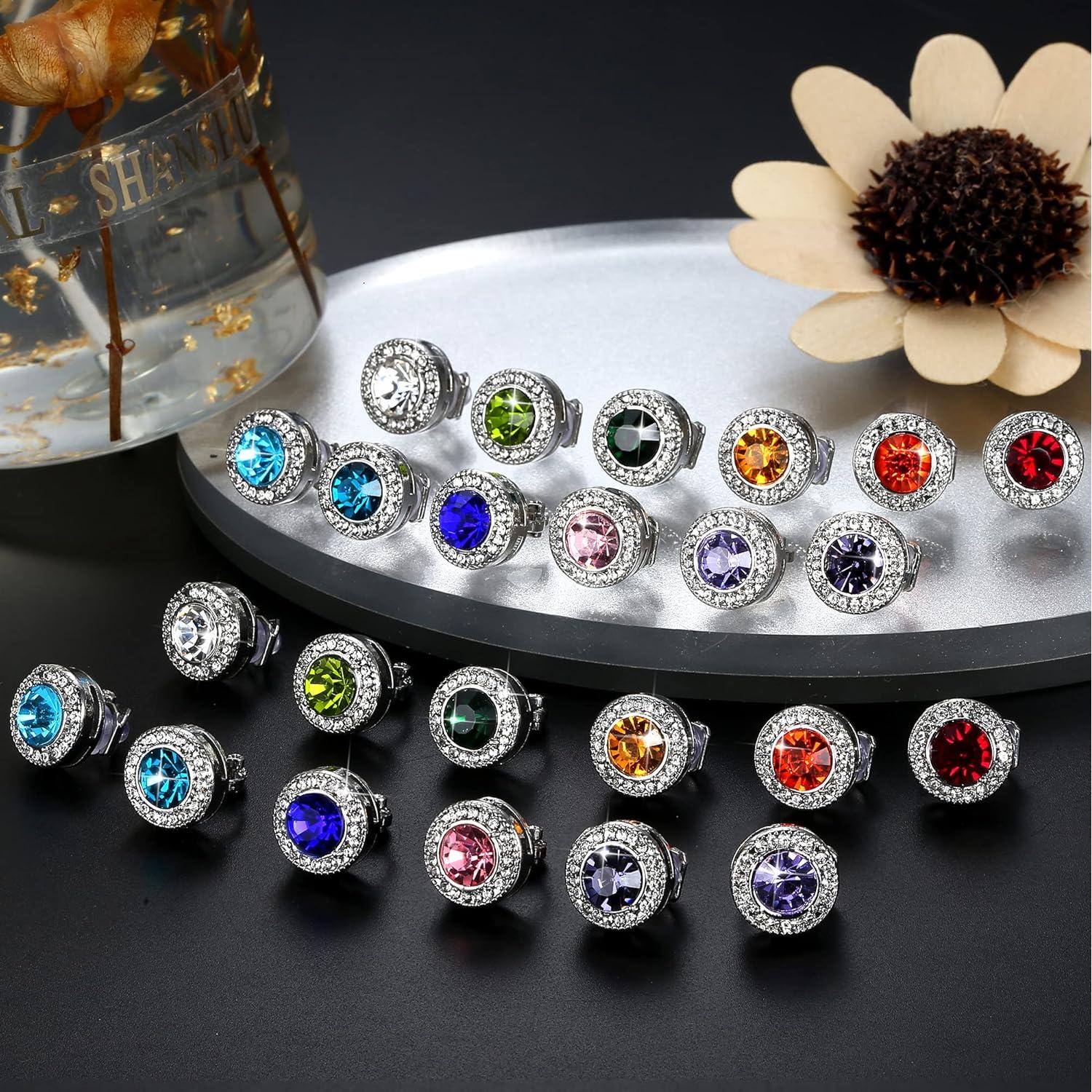 Pendientes de Clip de Piedra de Nacimiento LOYALLOOK - 12 Pares