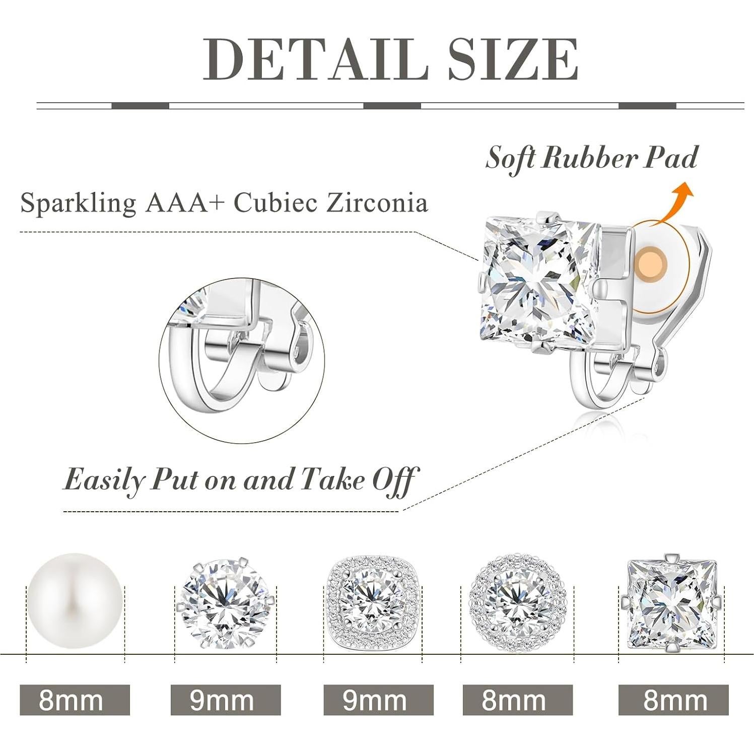 Pendientes de Clip Hipoalergénicos Ritach Plata Circonita