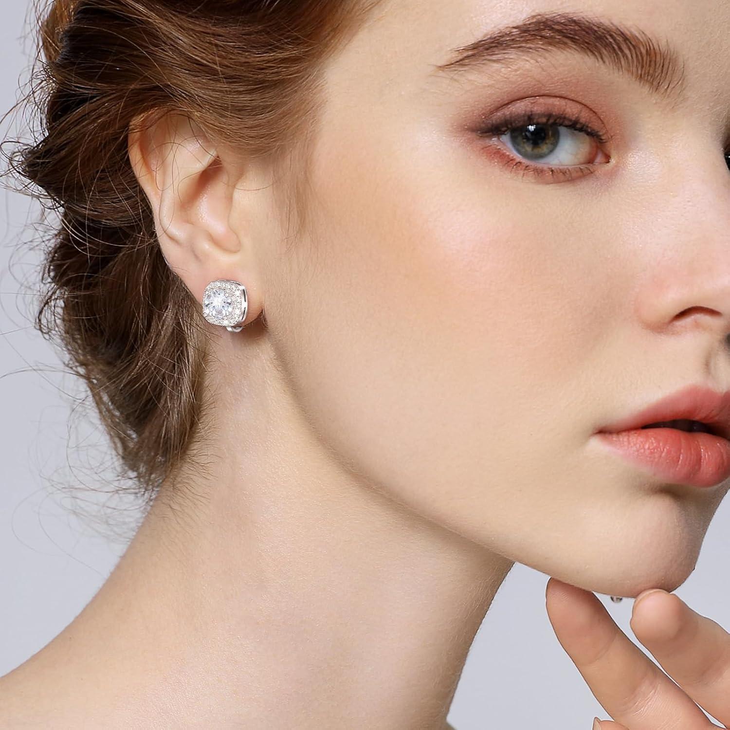 Pendientes de Clip Hipoalergénicos Ritach Plata Circonita