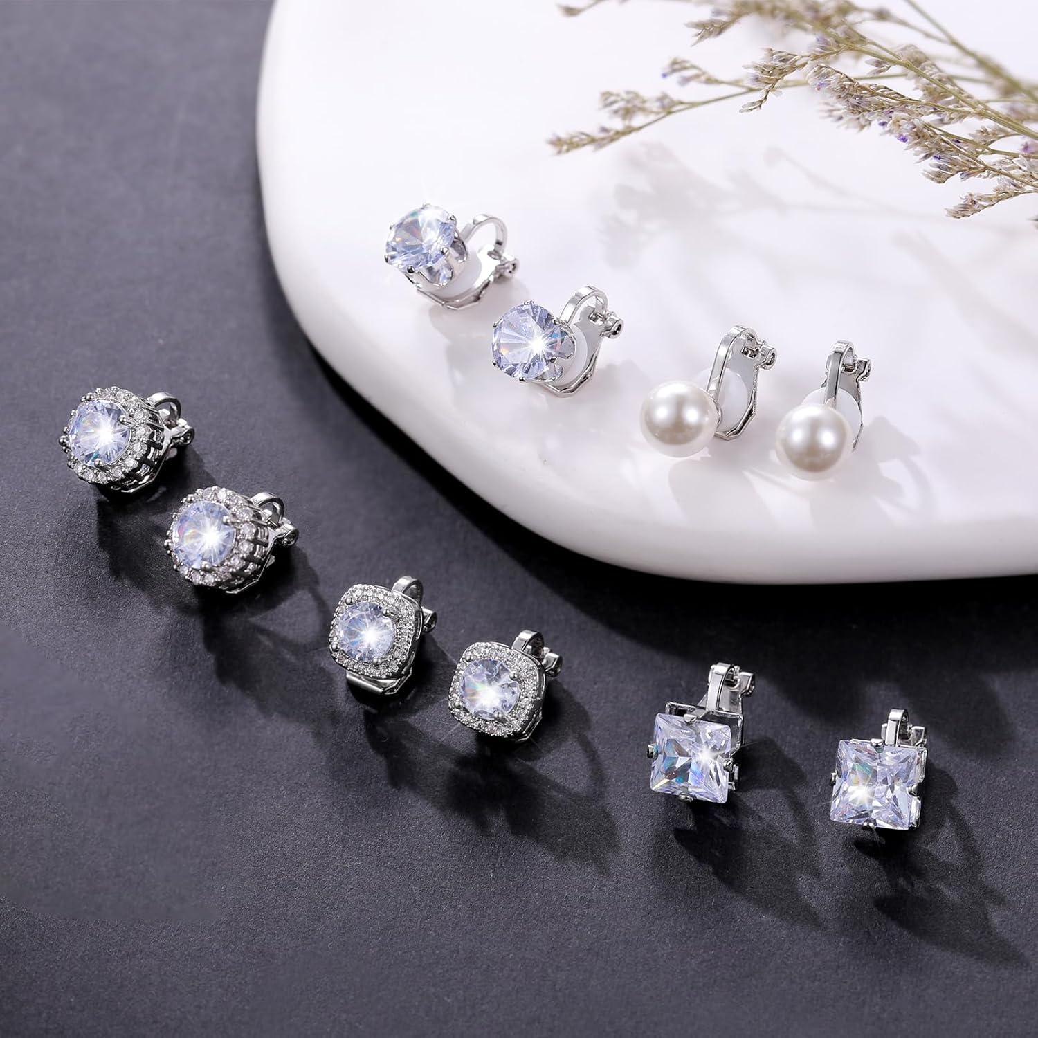 Pendientes de Clip Hipoalergénicos Ritach Plata Circonita