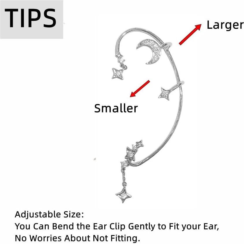 Pendientes de Clip para Mujeres Luna y Estrella - 2 Piezas