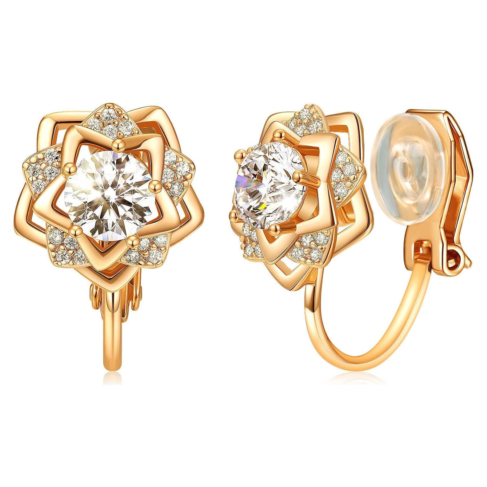 Pendientes de Clip de Oro 14K para Mujeres - Croissant Hipoalergénicos