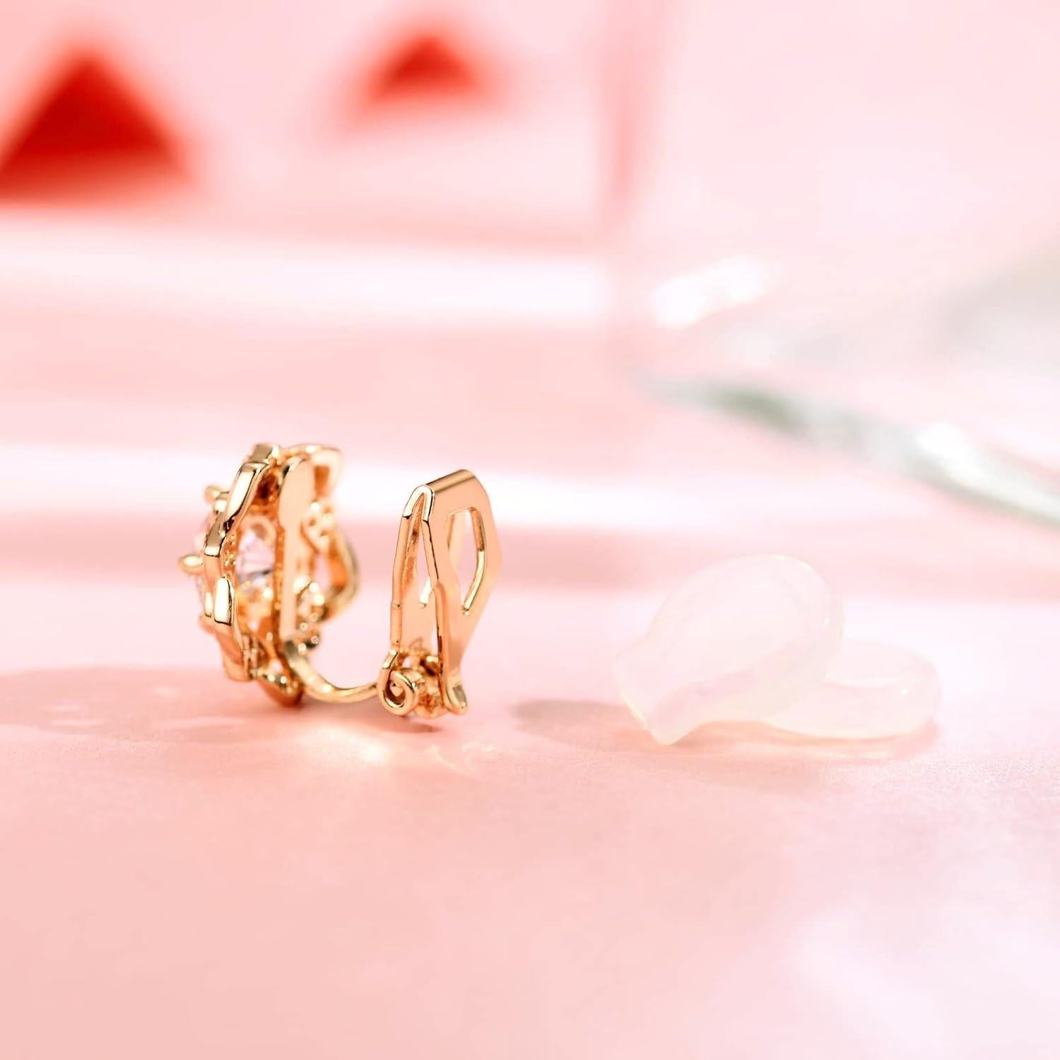 Pendientes de Clip de Oro 14K para Mujeres - Croissant Hipoalergénicos