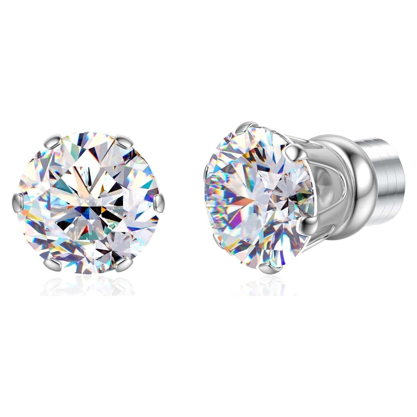 Pendientes Magnéticos Moissanita 6mm Acero Inoxidable Hipoalergénico