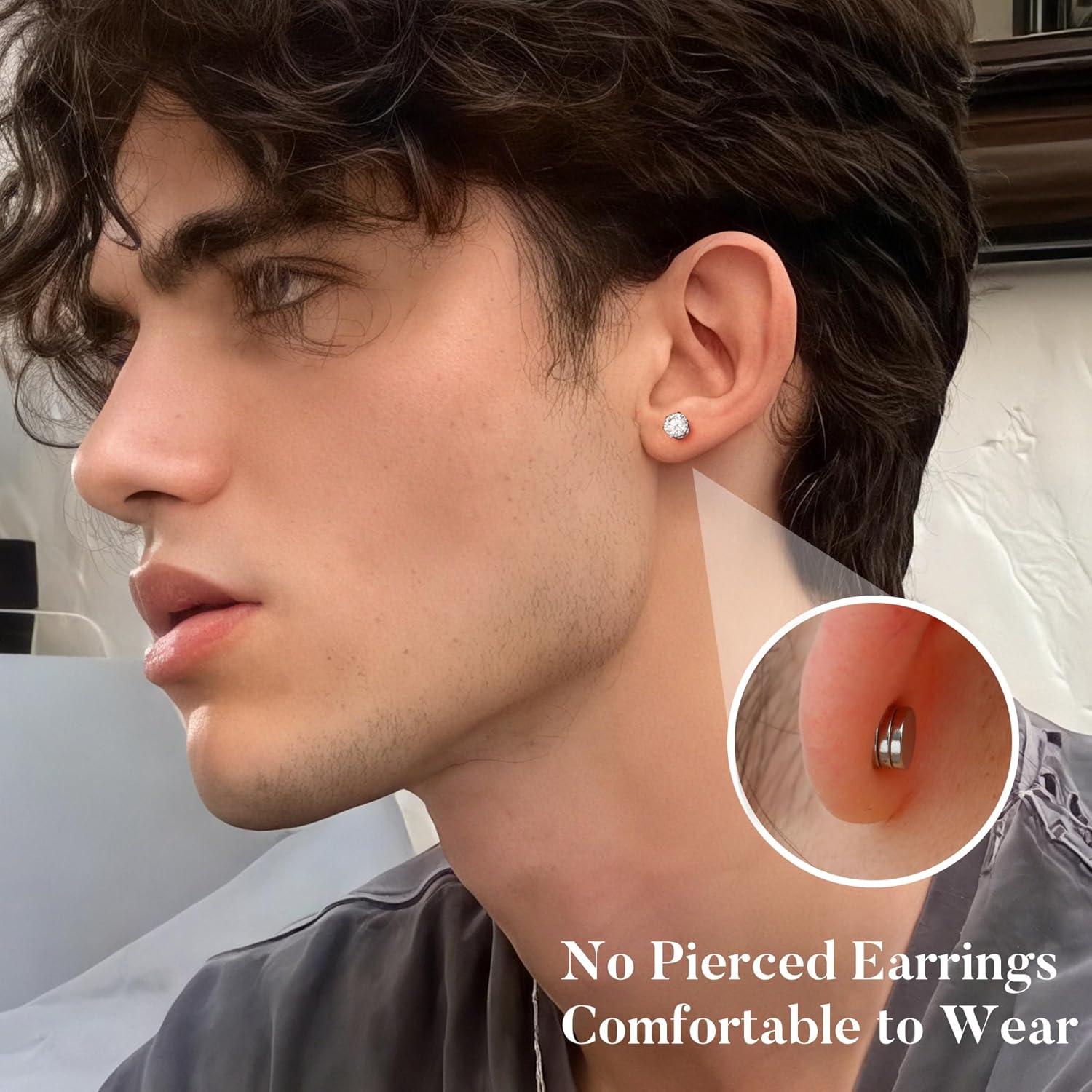 Pendientes Magnéticos Moissanita 6mm Acero Inoxidable Hipoalergénico