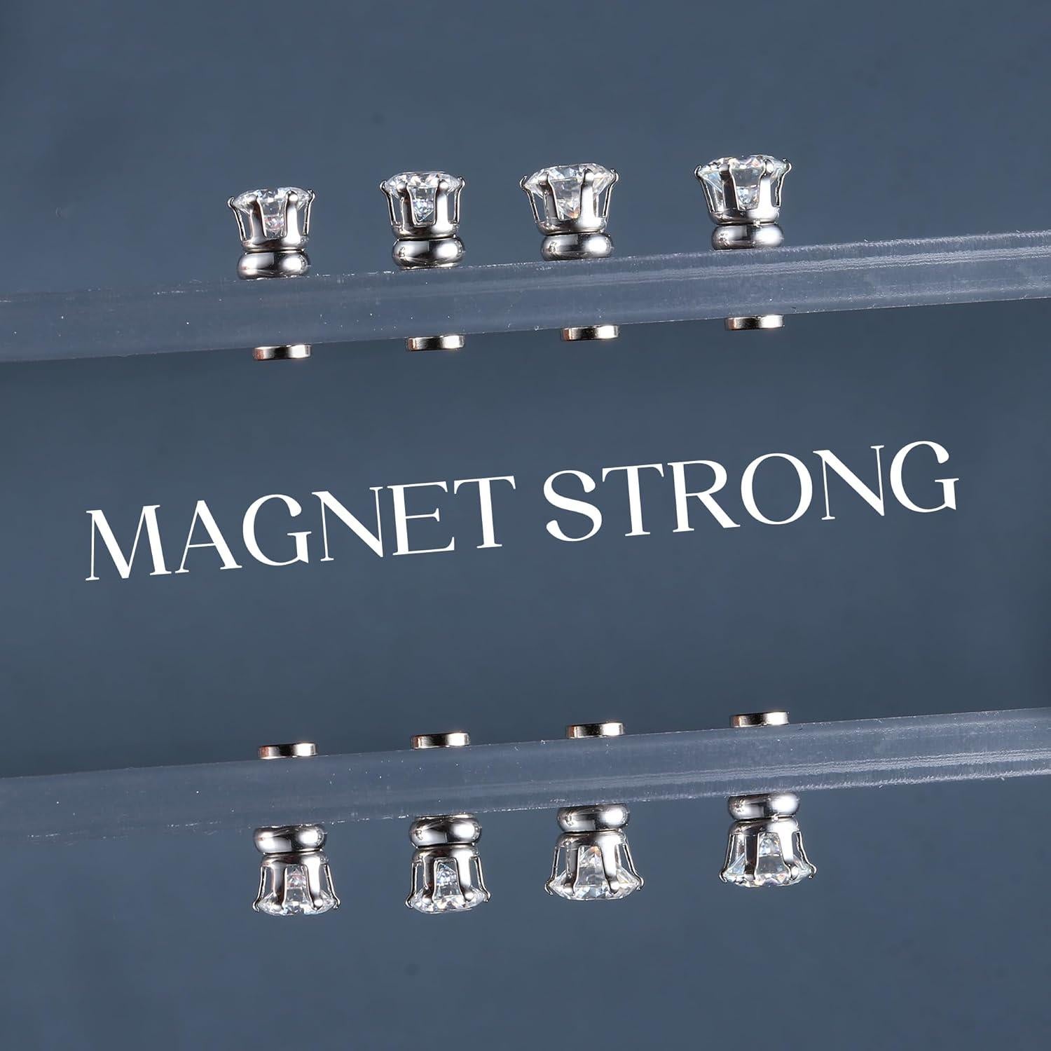 Pendientes Magnéticos Moissanita 6mm Acero Inoxidable Hipoalergénico