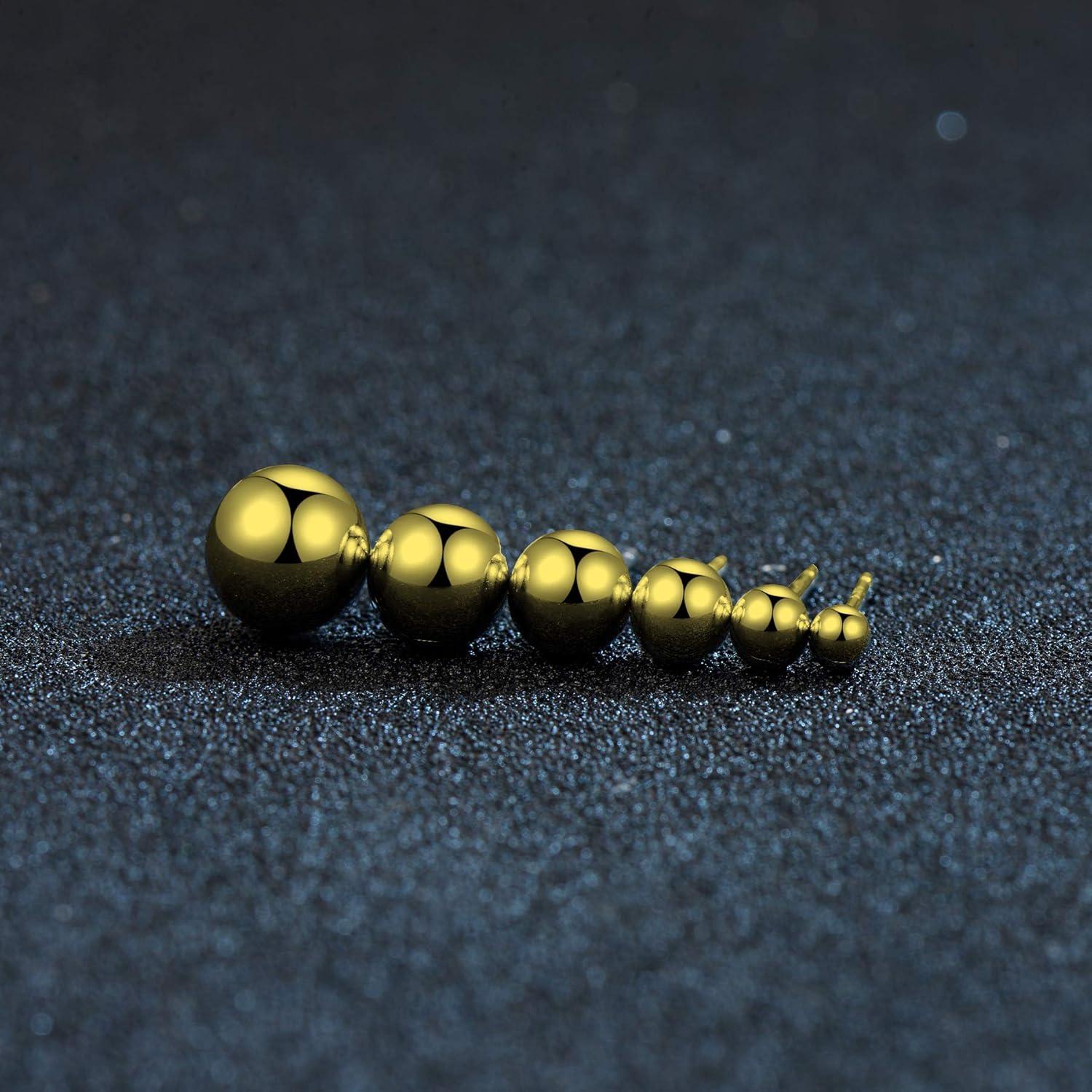 Pendientes de perno de bola de plata esterlina 4mm chapados en oro 18K