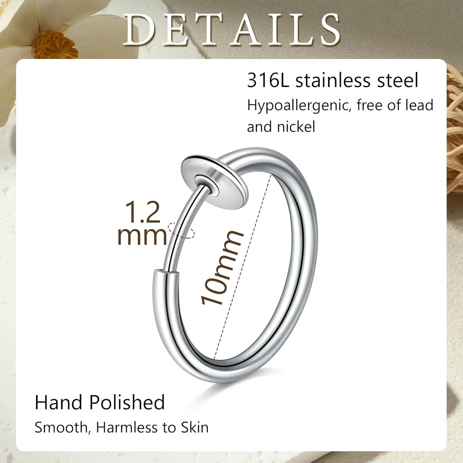 Aros de Nariz Falsos D.Bella Acero Inoxidable 9 Piezas