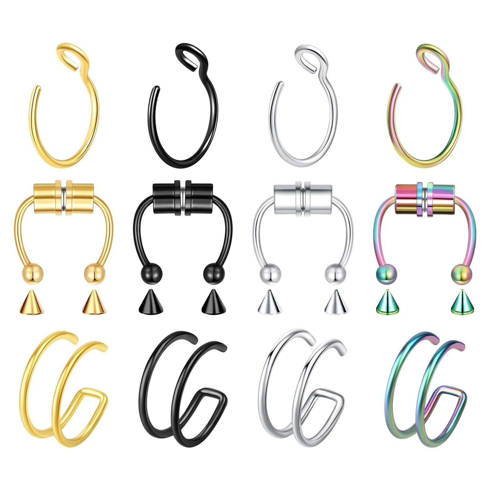 Set 12 Aros Nasales Falsos Velcare Acero Inoxidable 316L