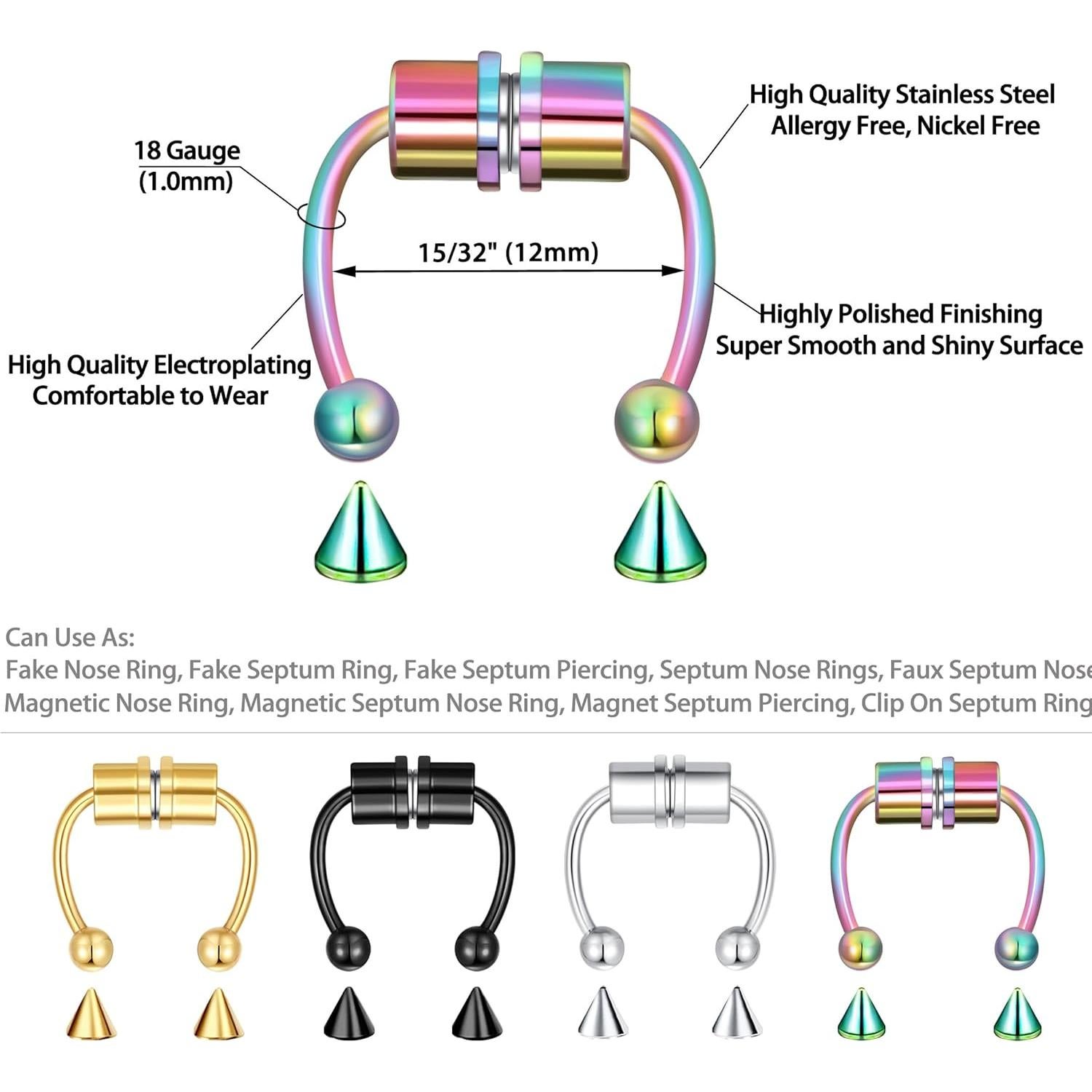 Set 12 Aros Nasales Falsos Velcare Acero Inoxidable 316L