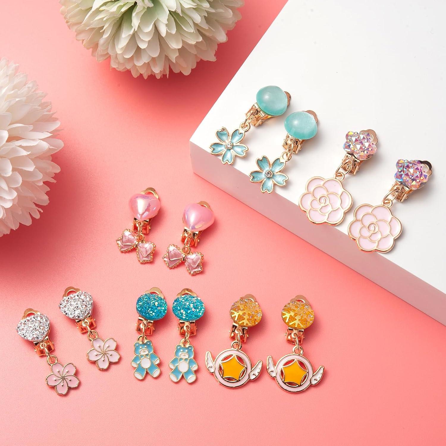 Set de 12 Pendientes de Clip para Niñas - Joyería Colorida