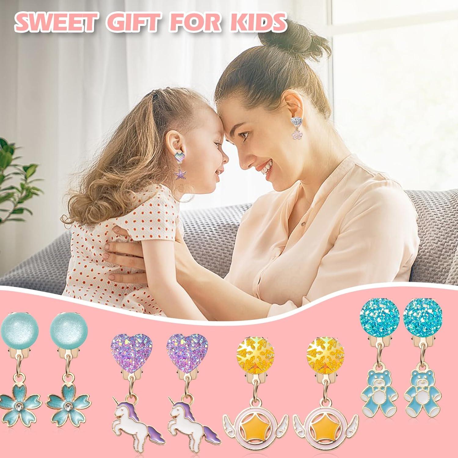 Set de 12 Pendientes de Clip para Niñas - Joyería Colorida