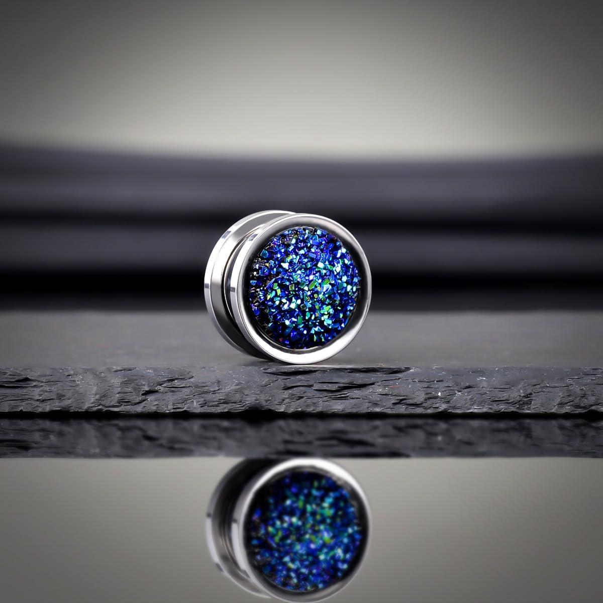 Túneles de Oreja COOEAR Acero Inoxidable Cristal Azul 6mm