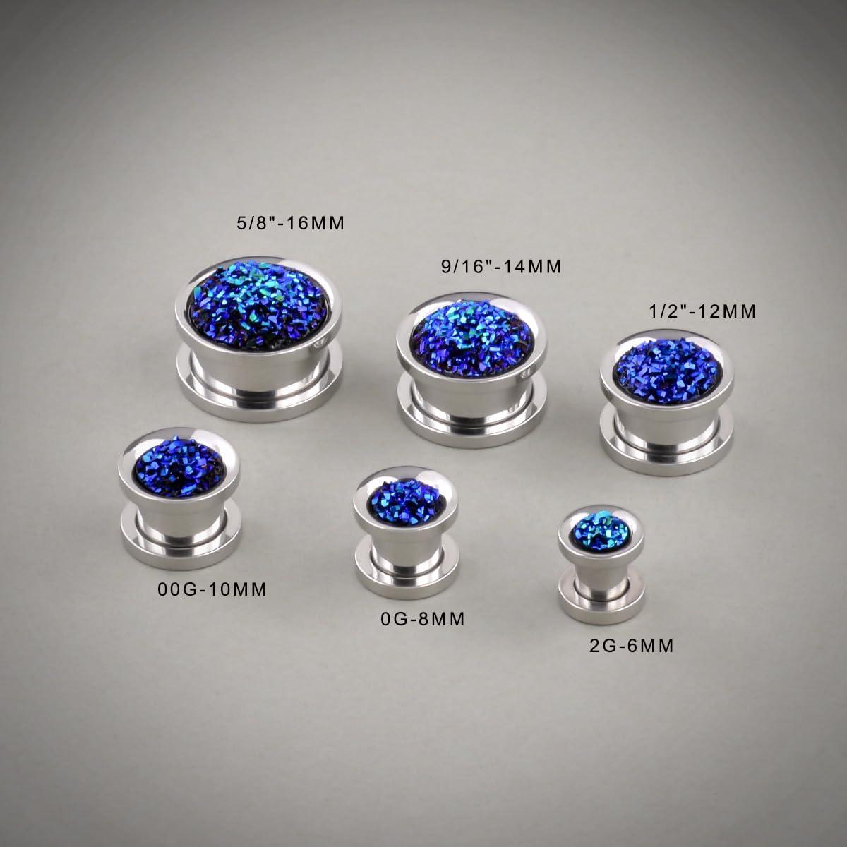 Túneles de Oreja COOEAR Acero Inoxidable Cristal Azul 6mm