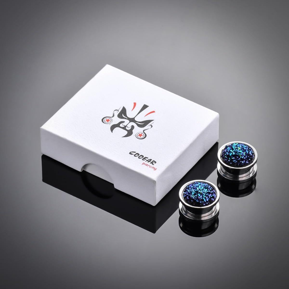 Túneles de Oreja COOEAR Acero Inoxidable Cristal Azul 6mm