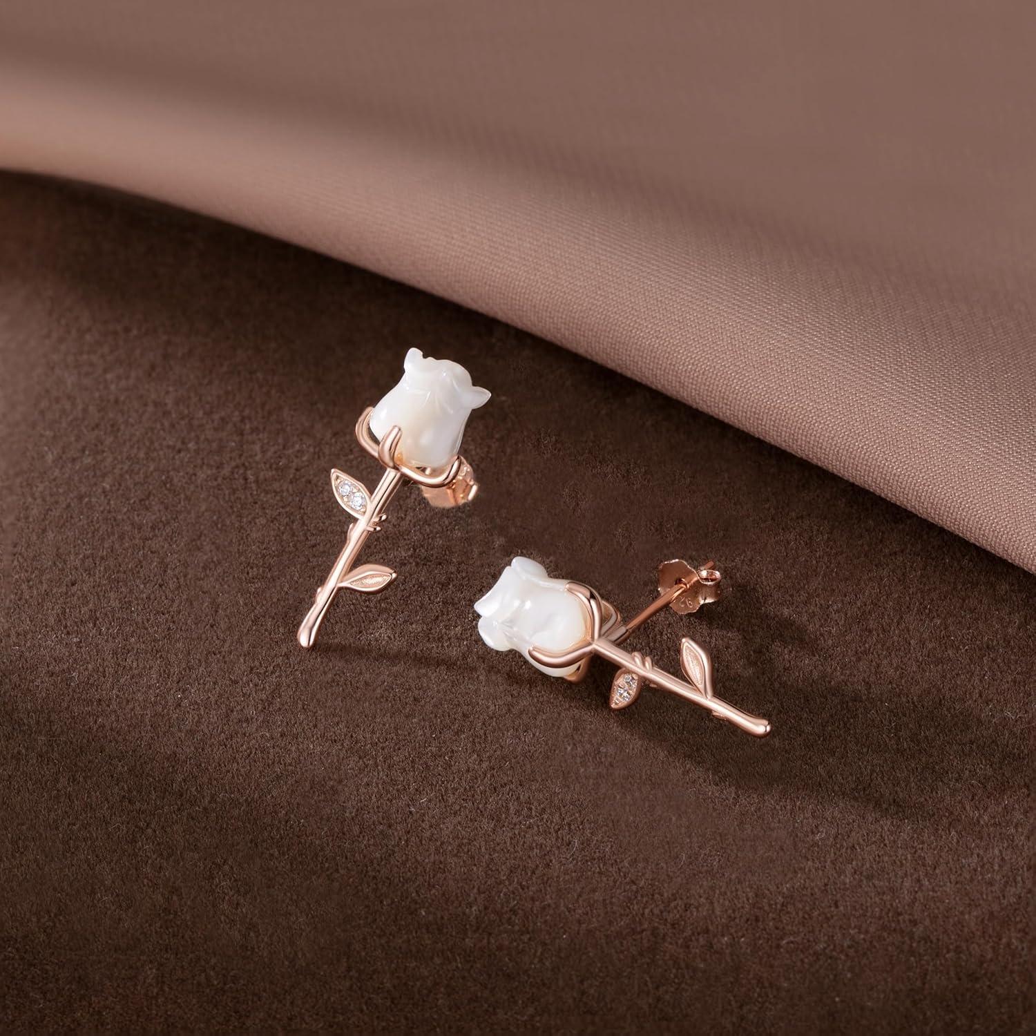 Pendientes de Stud de Flor de Rosa Reffeer en Plata Esterlina 925