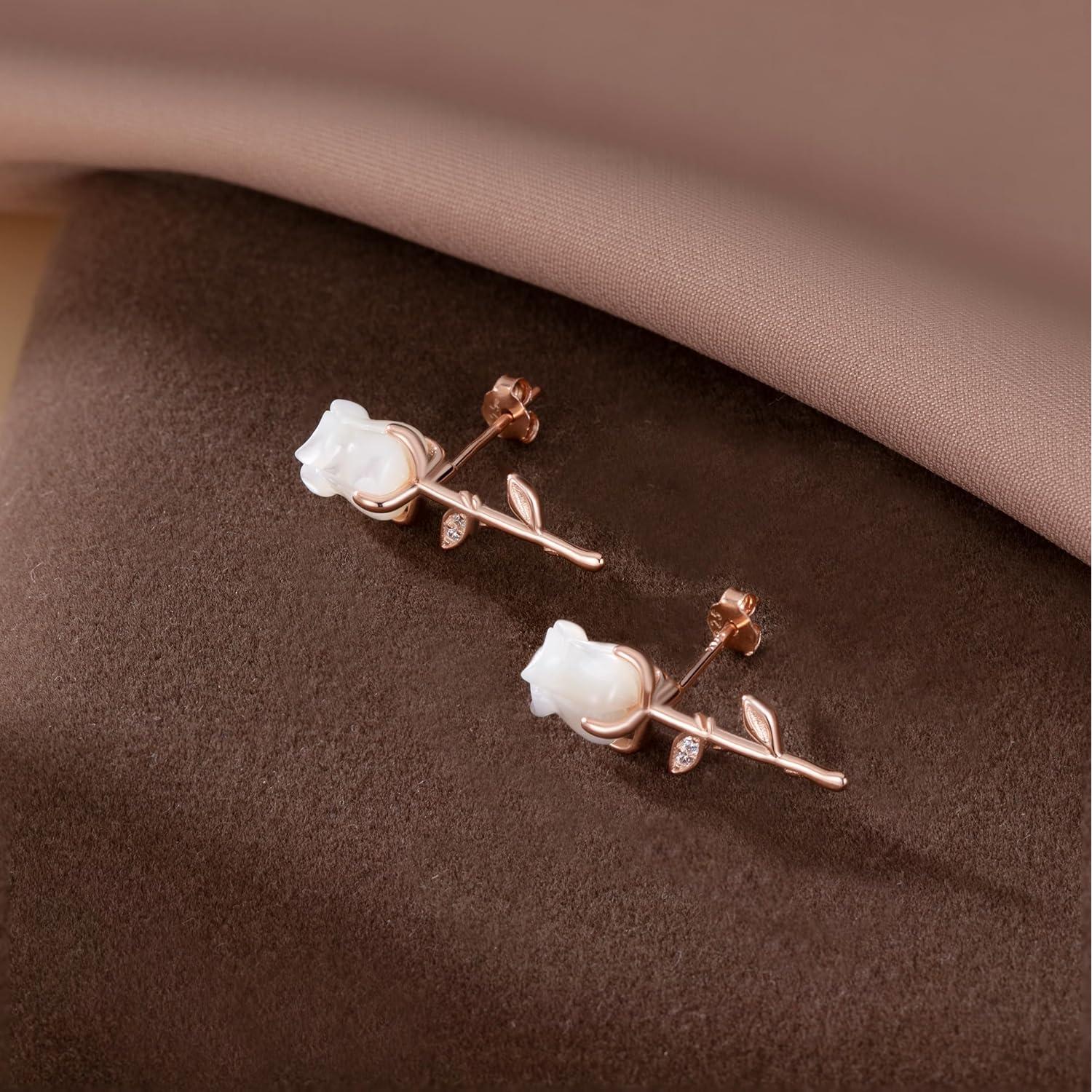 Pendientes de Stud de Flor de Rosa Reffeer en Plata Esterlina 925