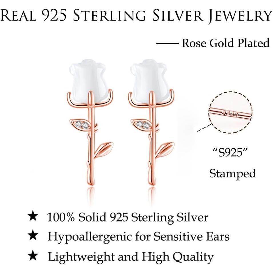 Pendientes de Stud de Flor de Rosa Reffeer en Plata Esterlina 925