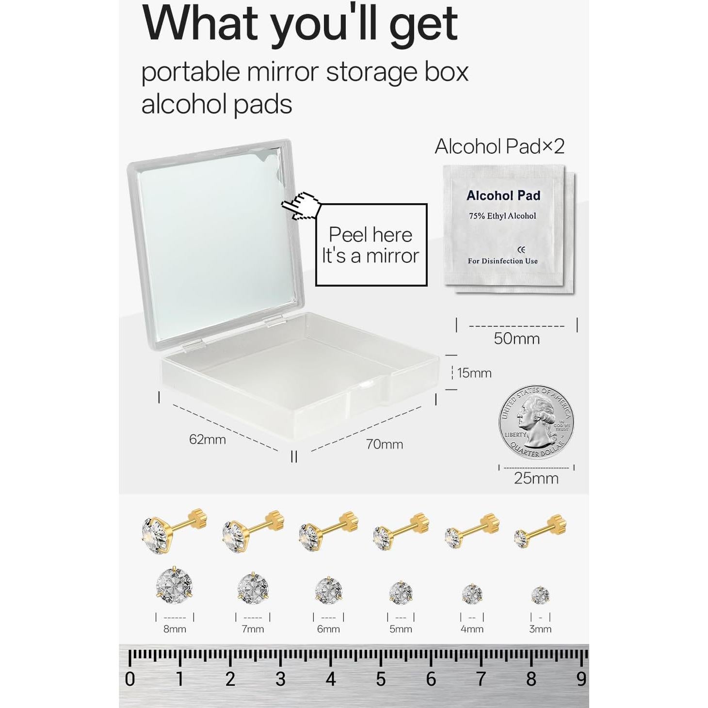 Pendientes de Garra Hipoalergénicos Supsiah - 6 Pares 3-8mm