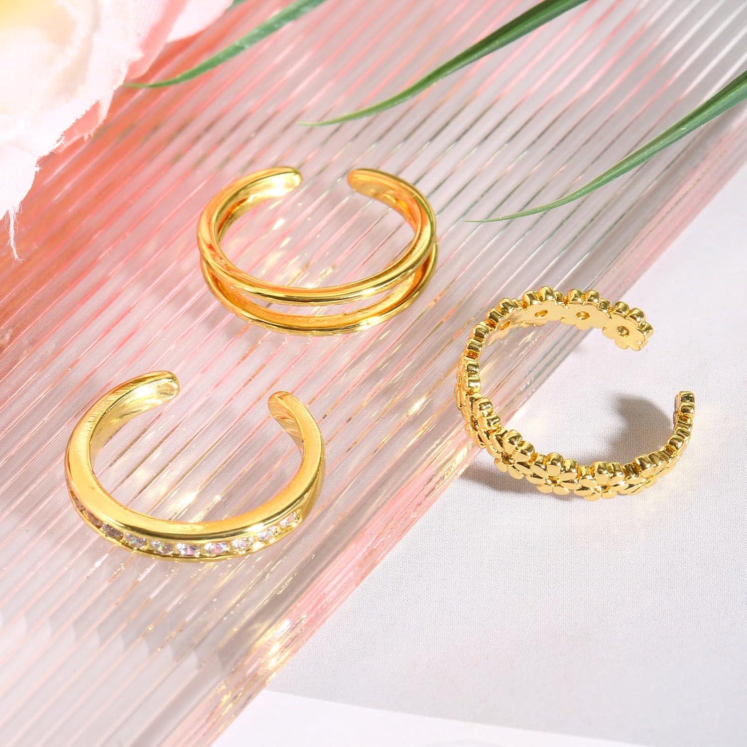 Conjunto de 3 Anillos Abiertos Ajustables para Dedos de los Pies Oro