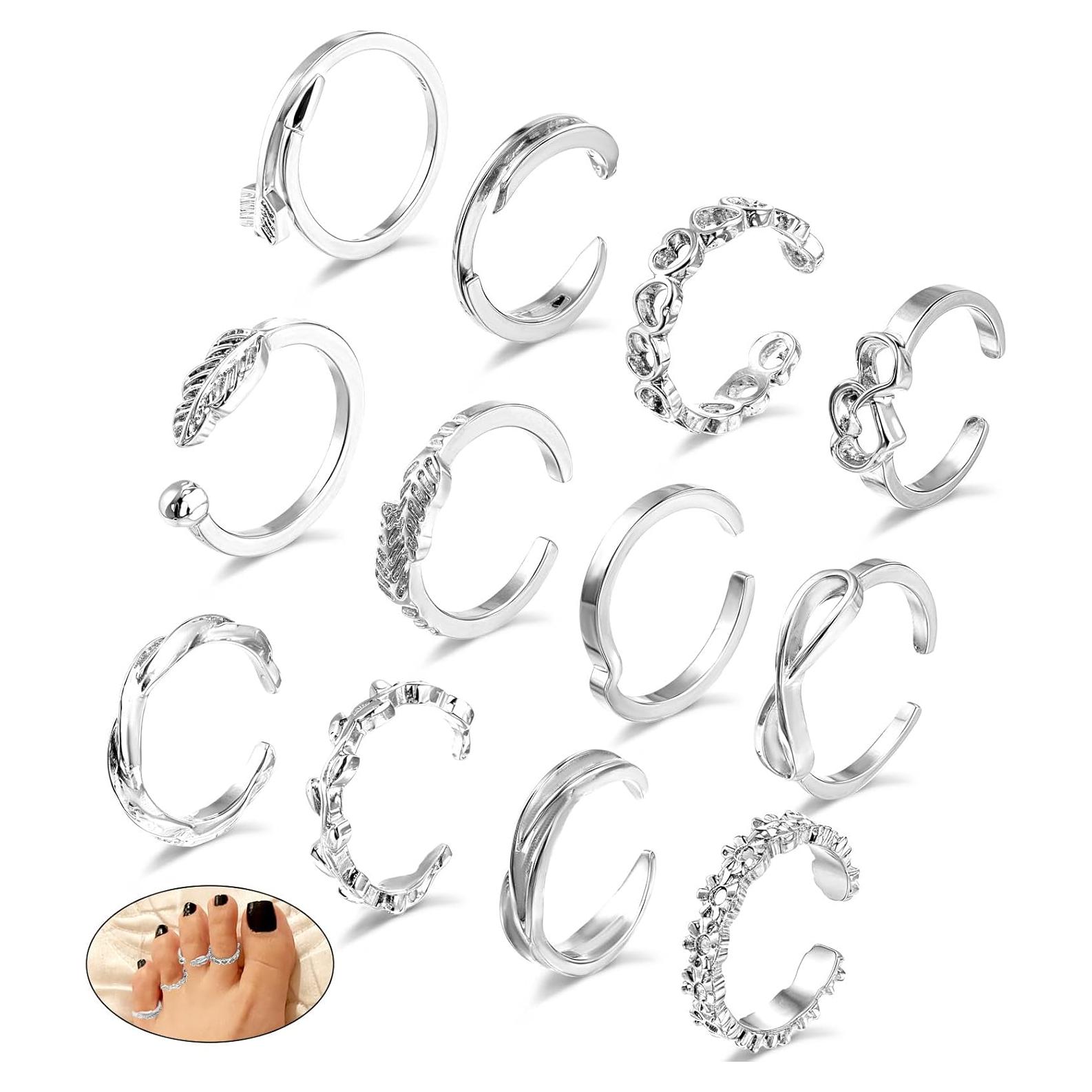 Conjunto 12 Anillos de Plata Ajustables Tyqour Vintage