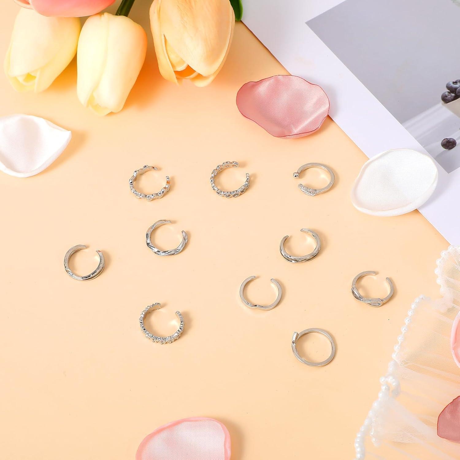 Conjunto 12 Anillos de Plata Ajustables Tyqour Vintage