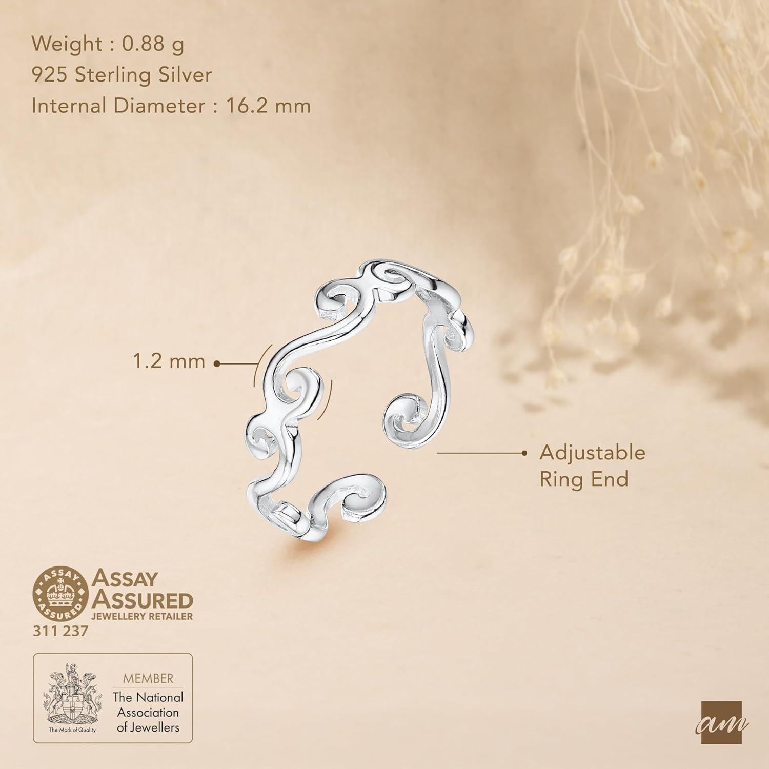 Anillo de Dedo de Plata Esterlina 925 para Mujeres - Ola